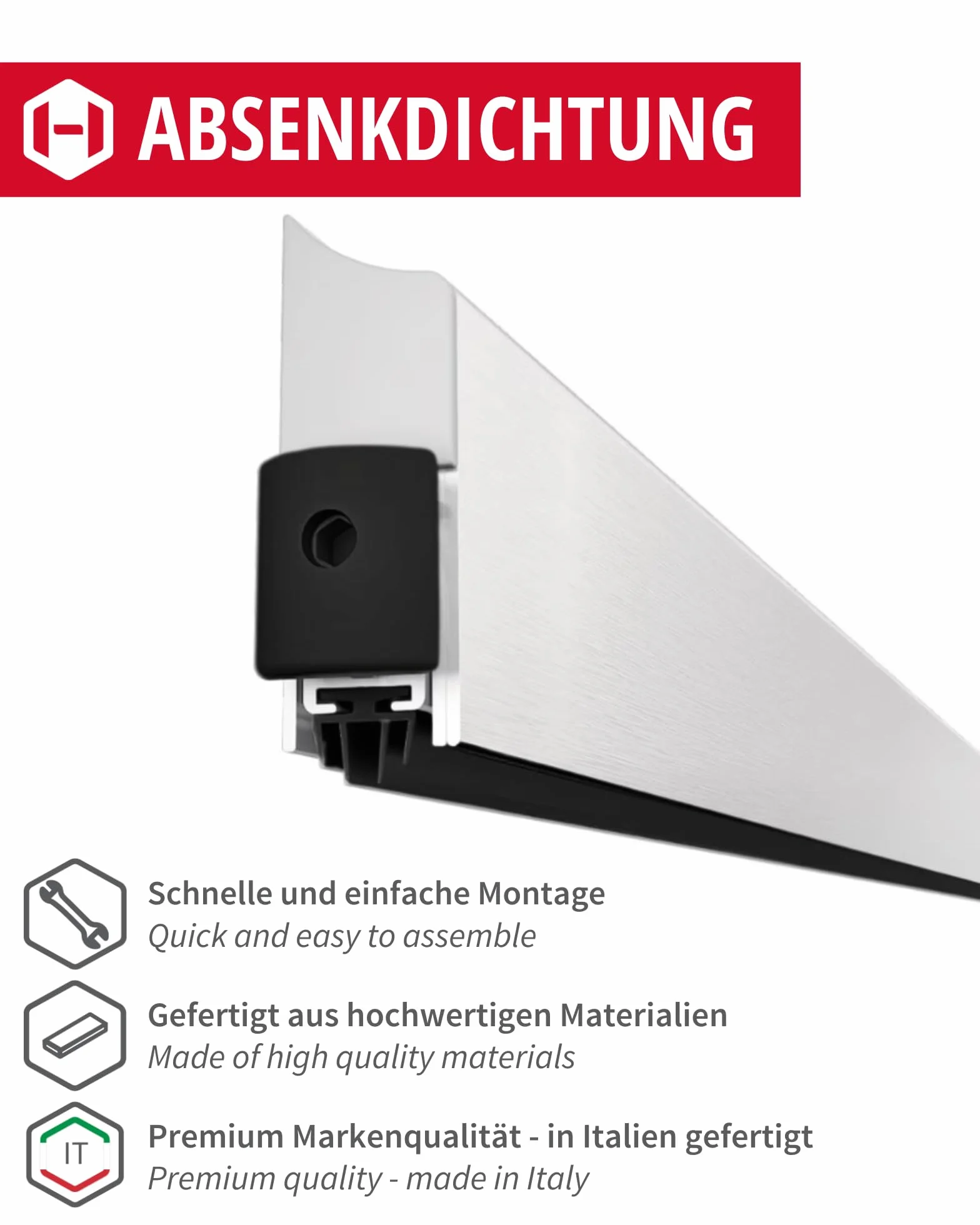 Gedotec Burlete automático bajo Puerta - Plata | 1 Pieza Junta automática 13 x 39 mm | Applique | Longitud 830 mm - Recortable | Junta retráctil para Puertas | Cortavientos