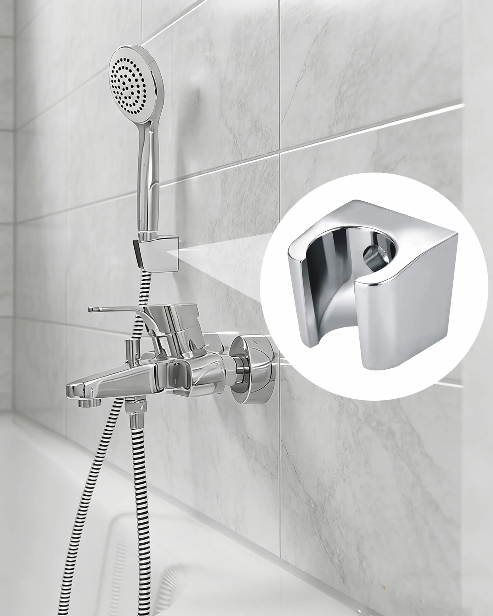 Aleación de Zinc Soporte de Ducha con Tornillos, Soporte Para Ducha de Baño, Plateado Cabezal de Ducha Soporte, Compatible con la Mayoría de Cabezales de Ducha