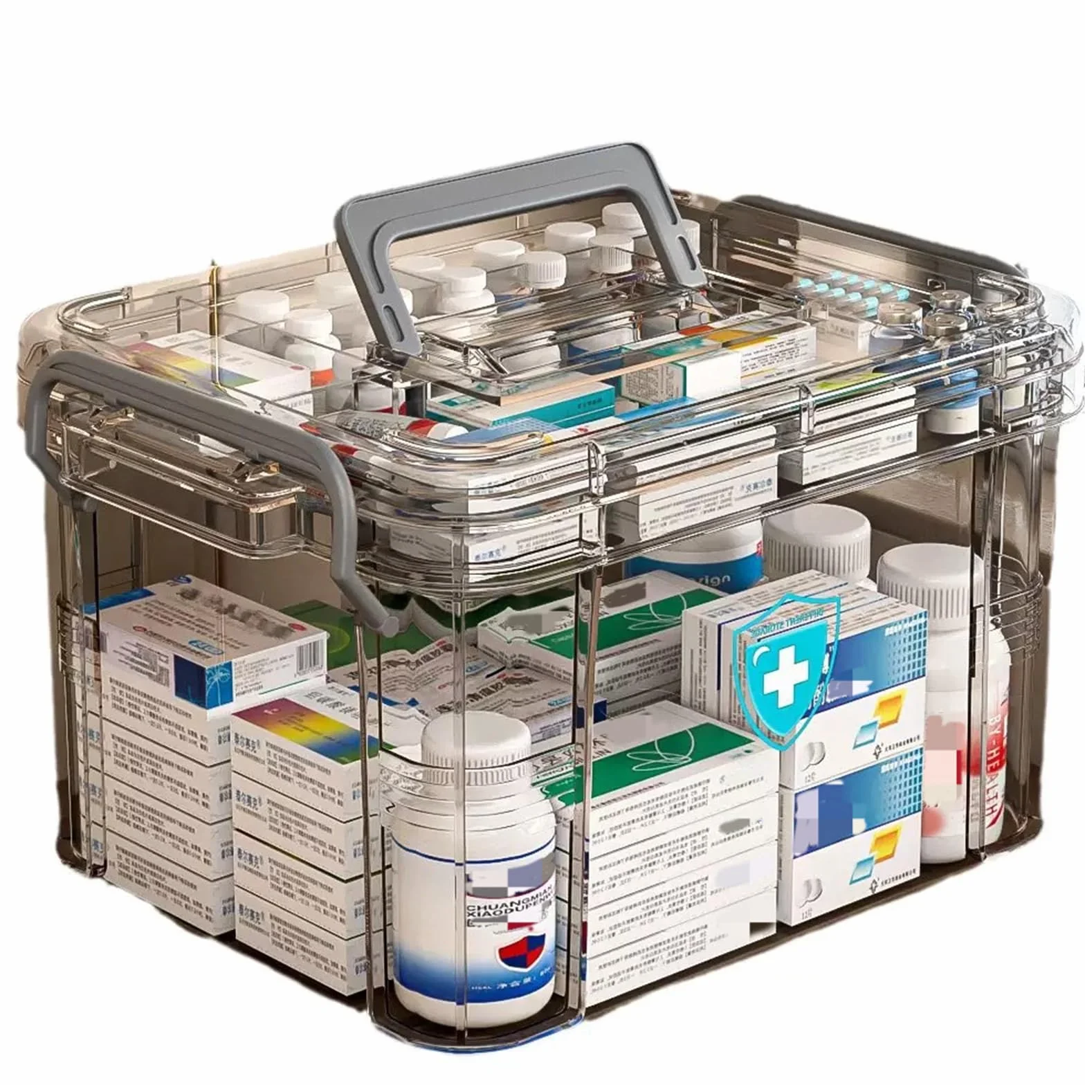 Organizador de medicamentos portátil 2 niveles Caja para medicina