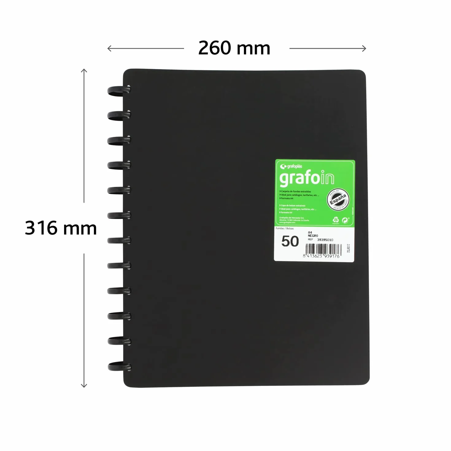 Grafoplas Carpeta de Fundas Extraibles Grafo In A4, 50 Forros Transparentes, Tapas Rígidas, Mecanismo de Discos
