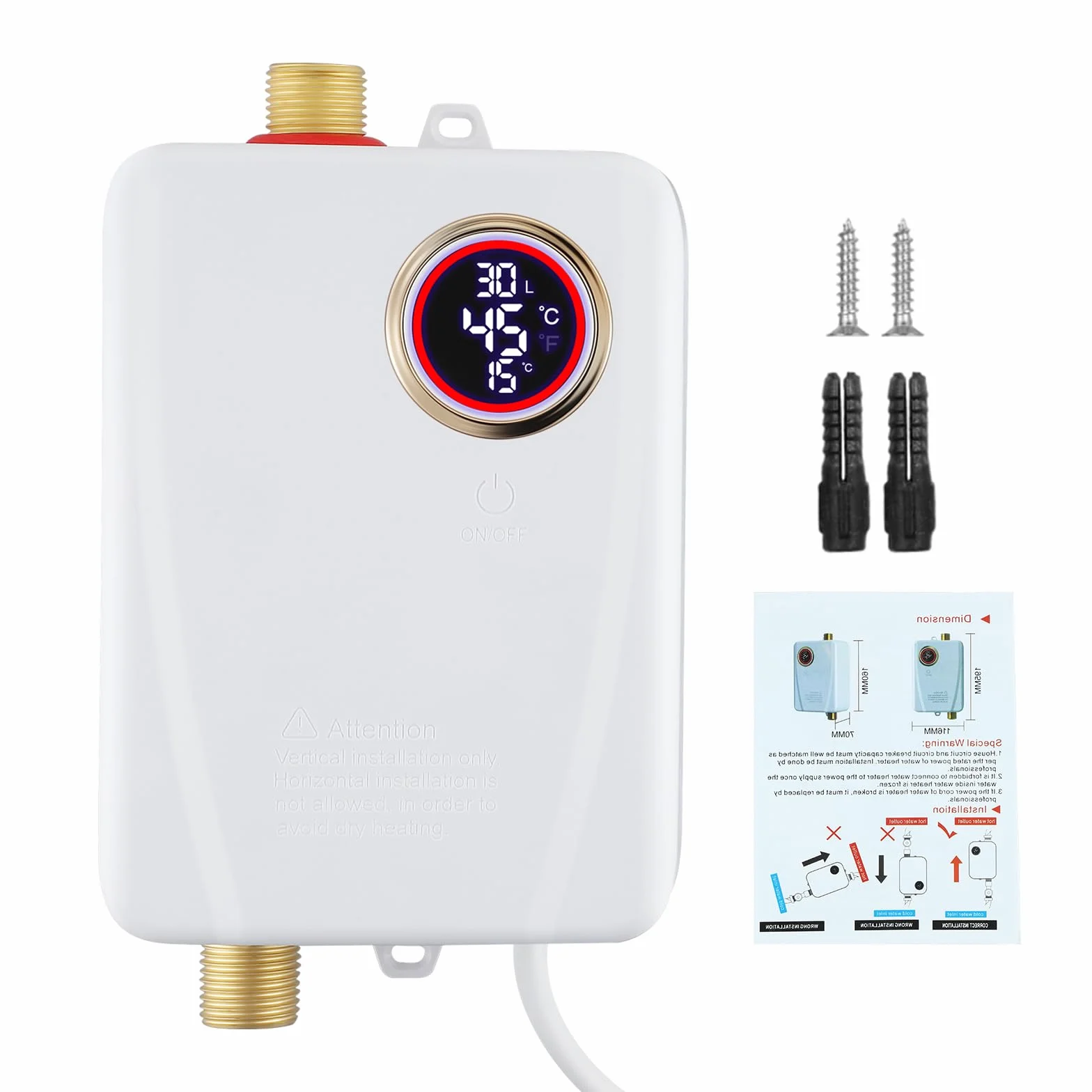Calentador de agua eléctrico, 3500 W, 220 V, mini calentador de agua instantáneo con pantalla LCD, 20 – 50 °C, IPX4, resistente al agua, calentador de agua eléctrico, para ducha, baño, cocina