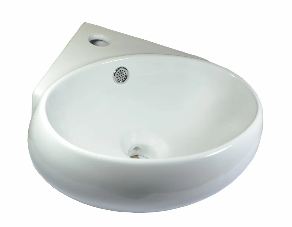 Omeere - Lavabo de cerámica para esquina (39 x 37,5 cm, montaje en pared, ovalado, semicírculo), color blanco