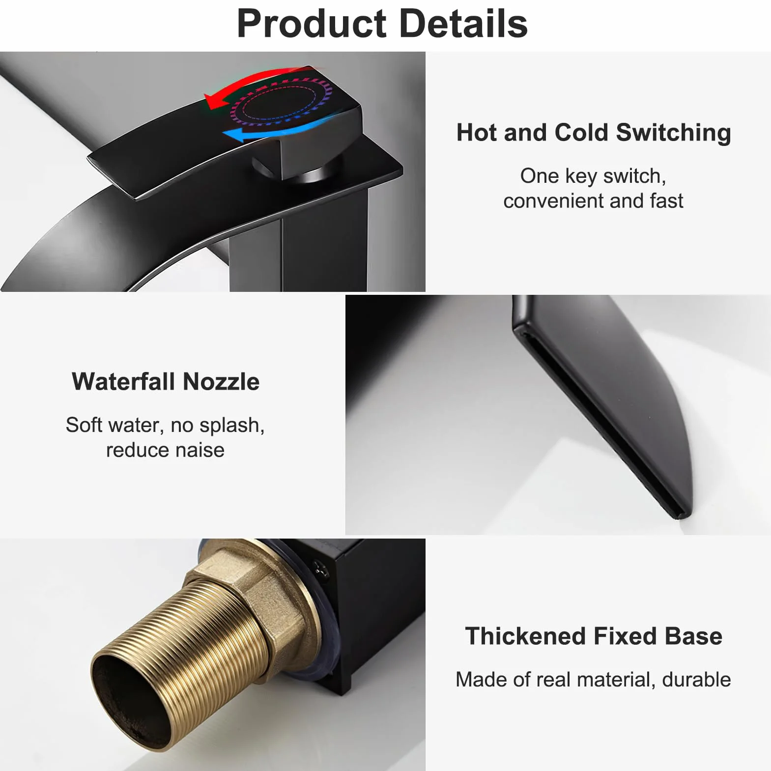 Grifo de cascada y lavabo, caño cascada, acero inoxidable, caliente y frío, vertical, altura 24,5 cm