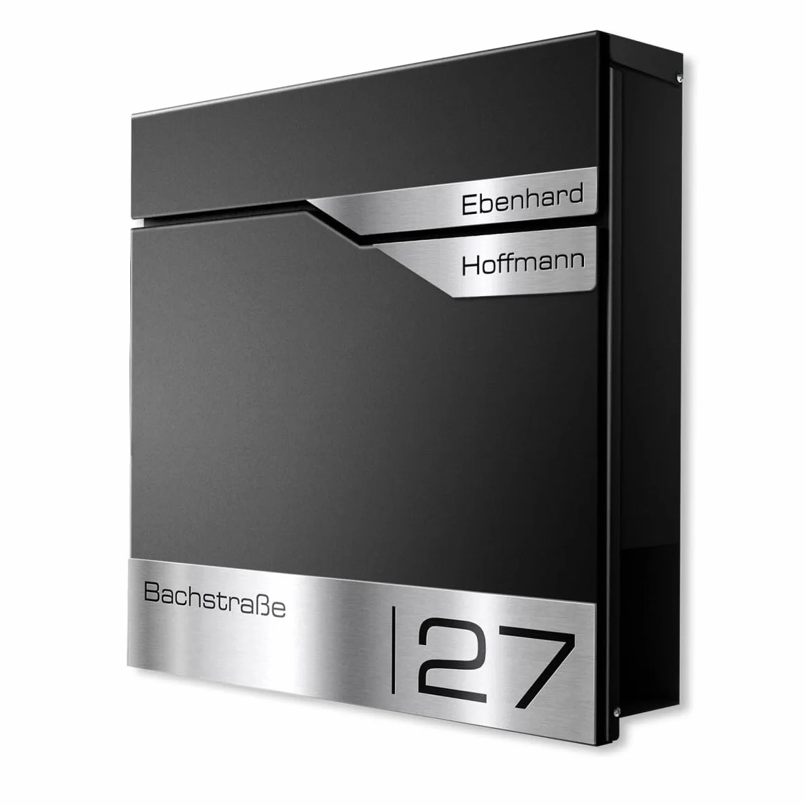 Metzler Buzón Negro para 2 Partes con Compartimento para periódicos y número de casa – Buzón de Pared con Dos Etiquetas de Nombre, Grabado láser, Resistente al Agua e Inoxidable | Albrecht