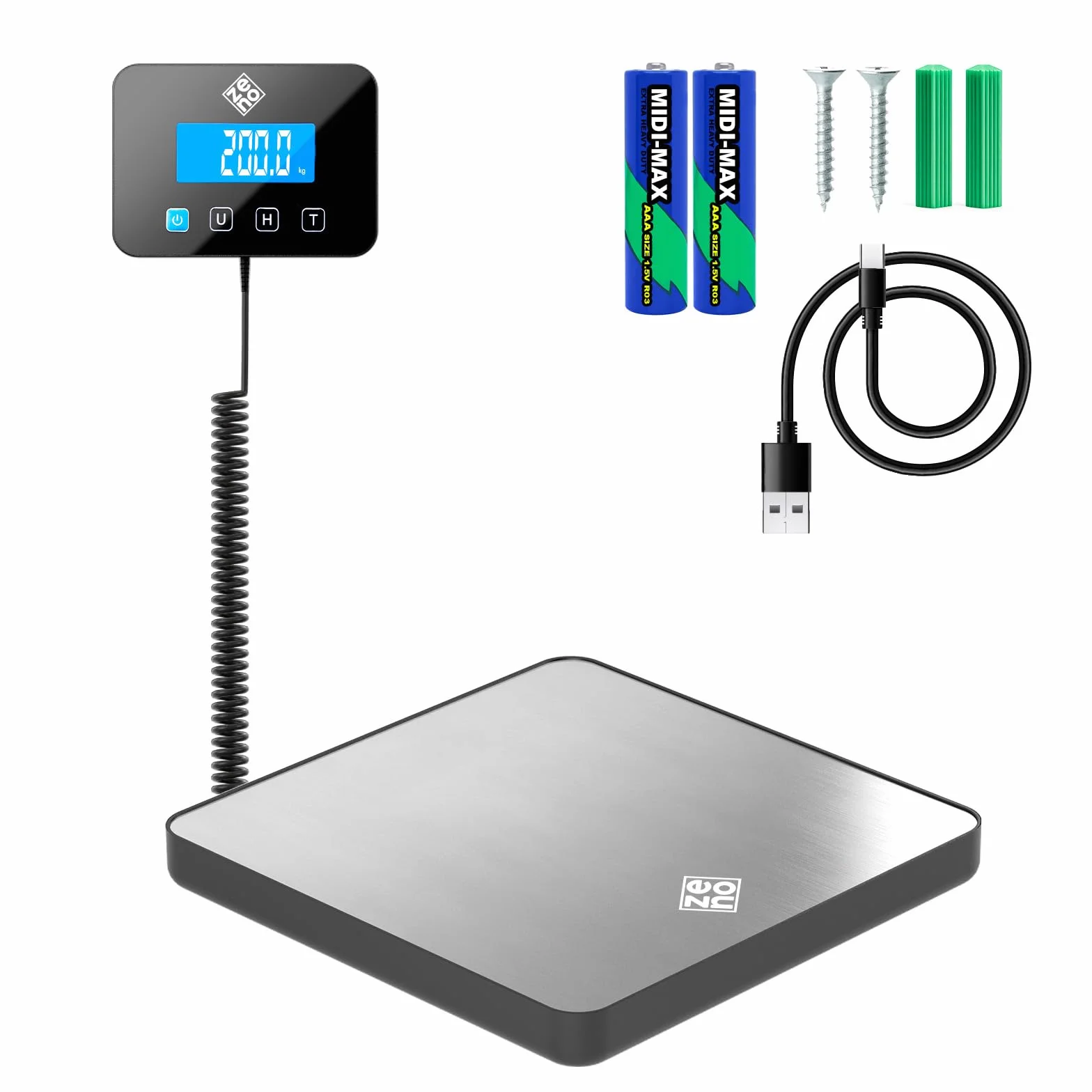 Bascula Industrial 200 kg 10 g Alta precisión Retención Tara Batería cable incluidos Plata