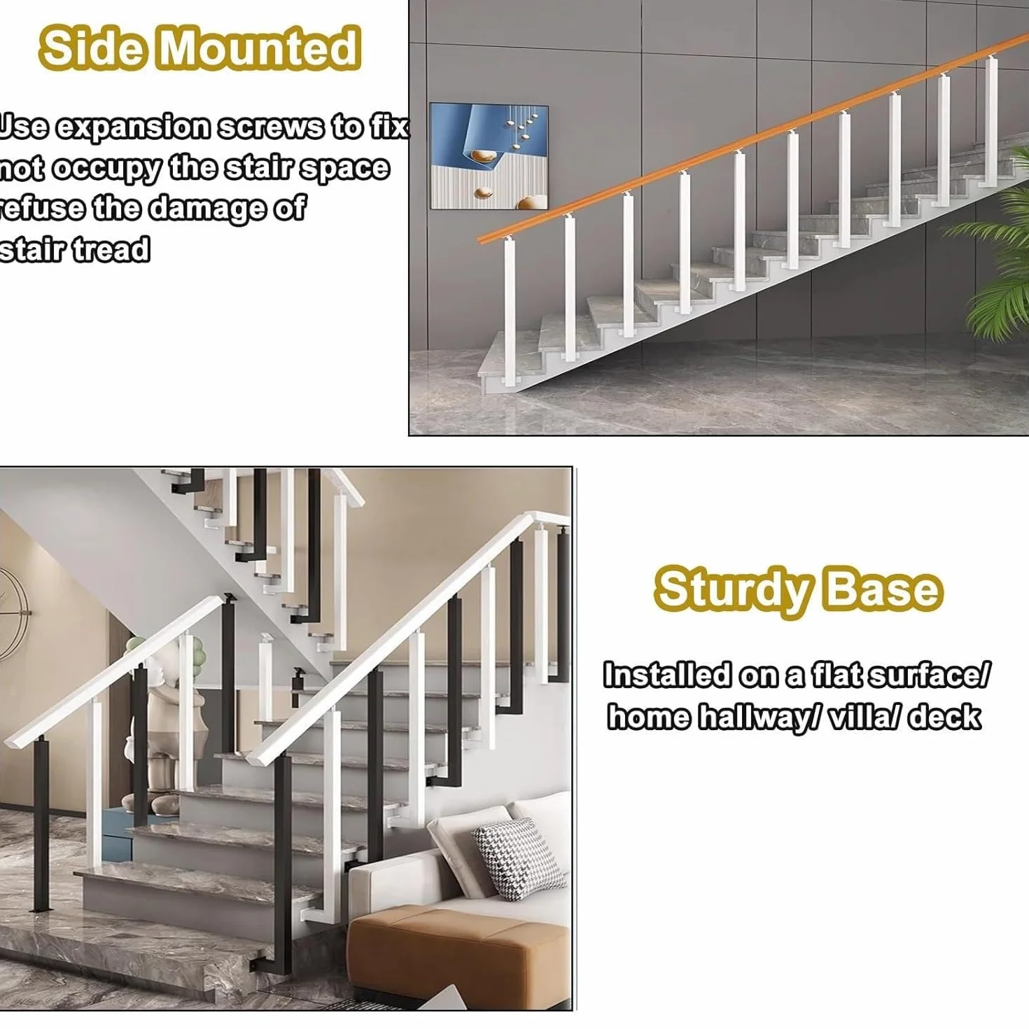 Columnas de barandilla de escaleras en el lado, columnas de barandilla de hierro cuadrado, columnas de eje principal de soporte plano ajustable de 270 °, columnas de barandilla,White-1pcs-90cm/35.4in