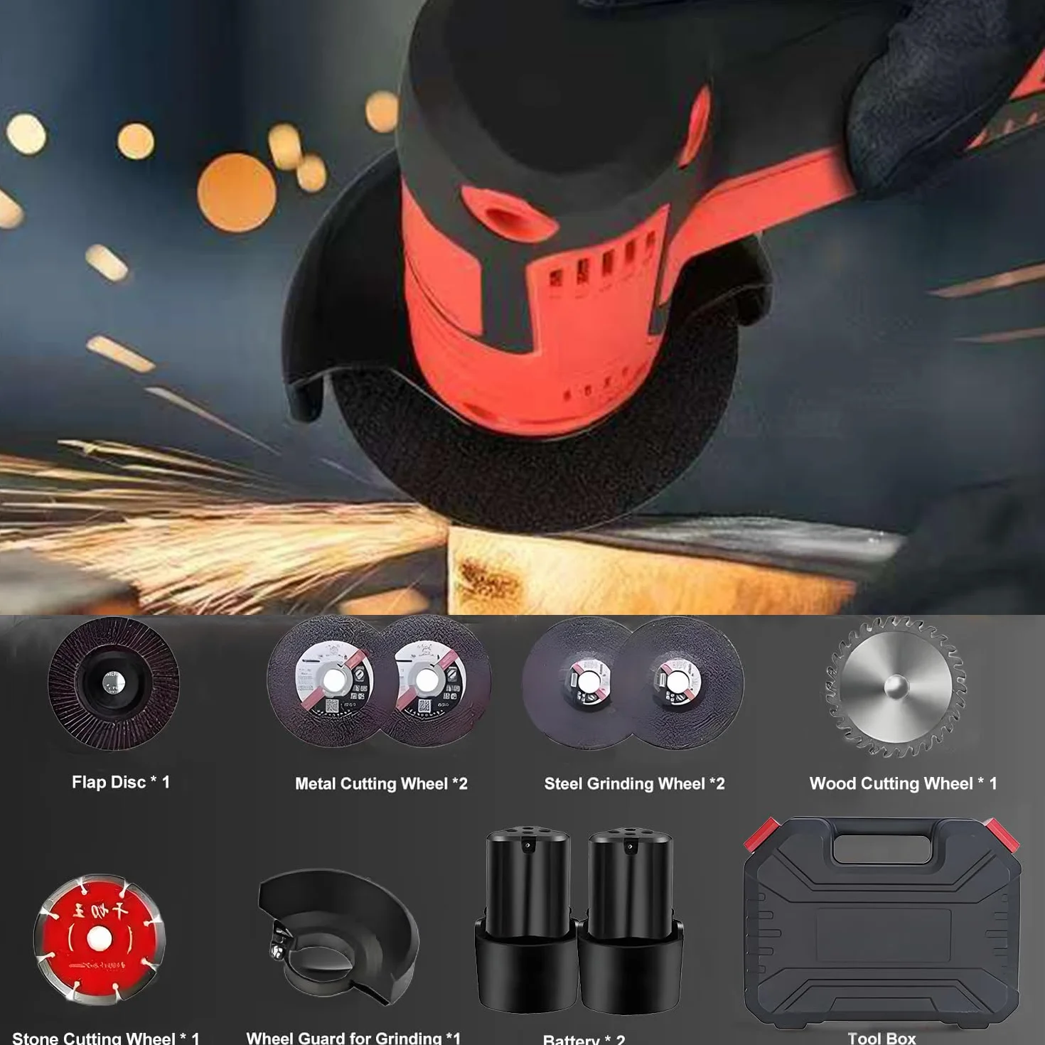 Mini Amoladora Angular, Multifunción Amoladora Pequeña a Doble Batería con Motor de Alta Potencia, 7 Accesorios y Maletín de Transporte para Cortar y Pulir Baldosas, Madera, Acero, Piedra