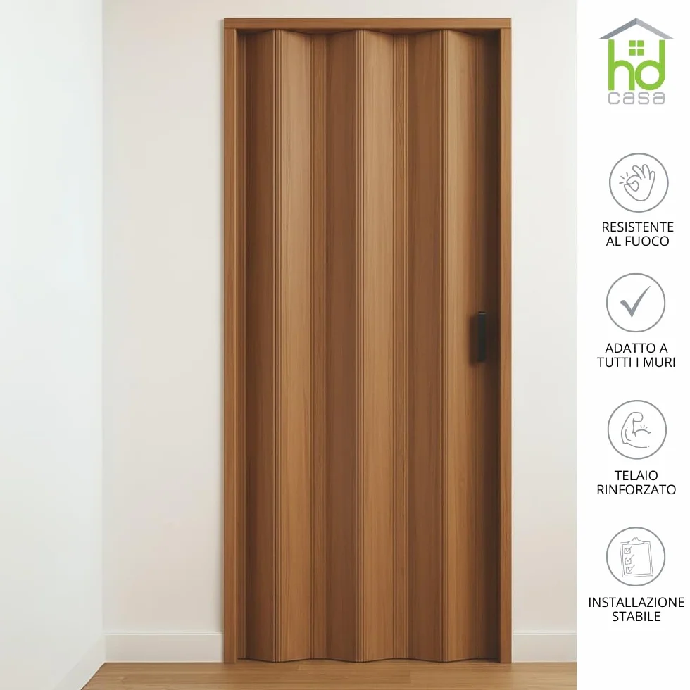 ROLLPLAST PINTO Puerta plegable interior PINTO, modelo estándar extra, en PVC, reversible y ajustable, para bricolaje, fabricada Italia, decoración del hogar, nogal, 83 x 214 cm
