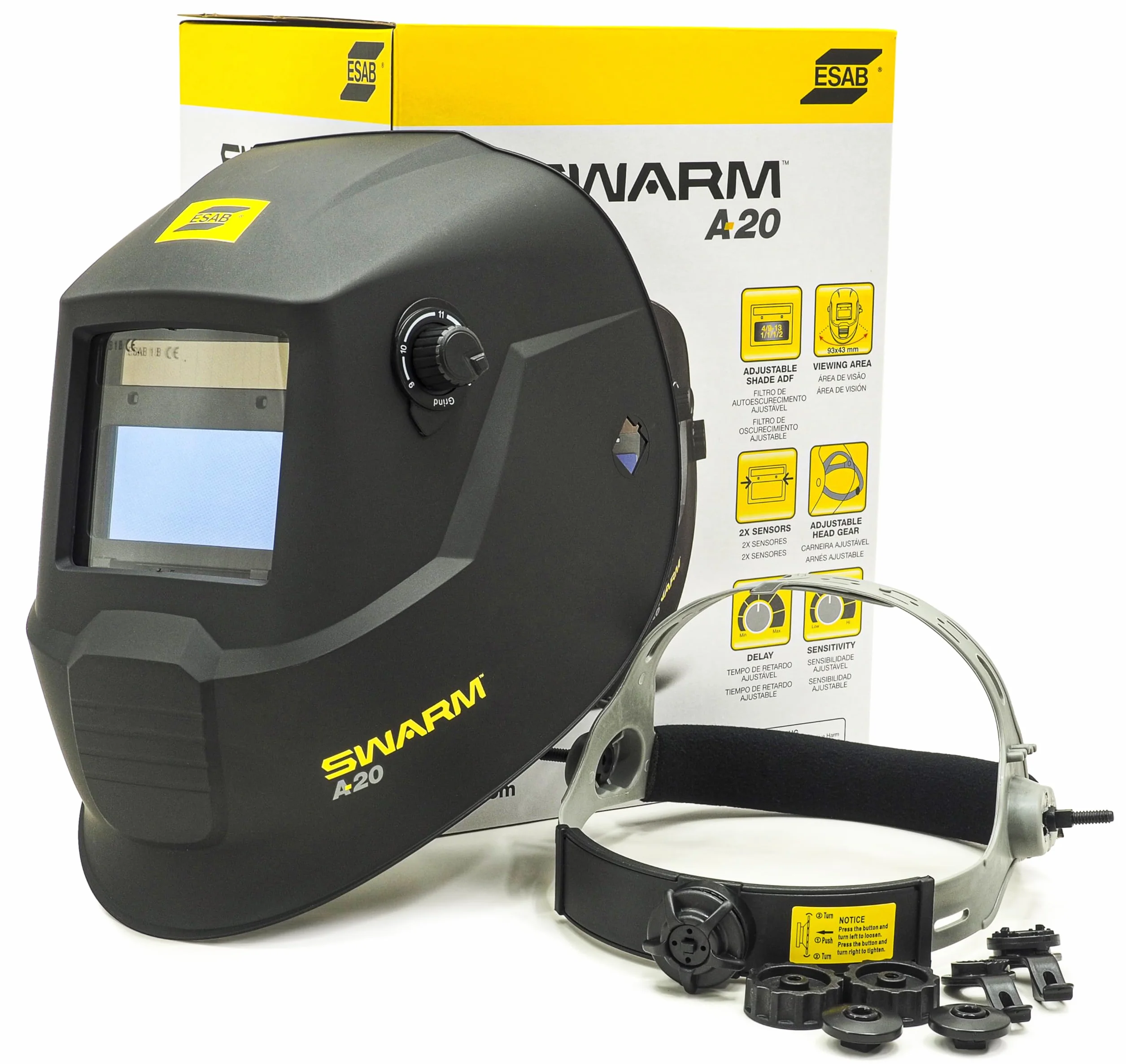 ESAB Swarm A20 - Máscara automática para coche oscurecimiento Casco TIG MIG 1/1/1/2 protección contra la soldadura