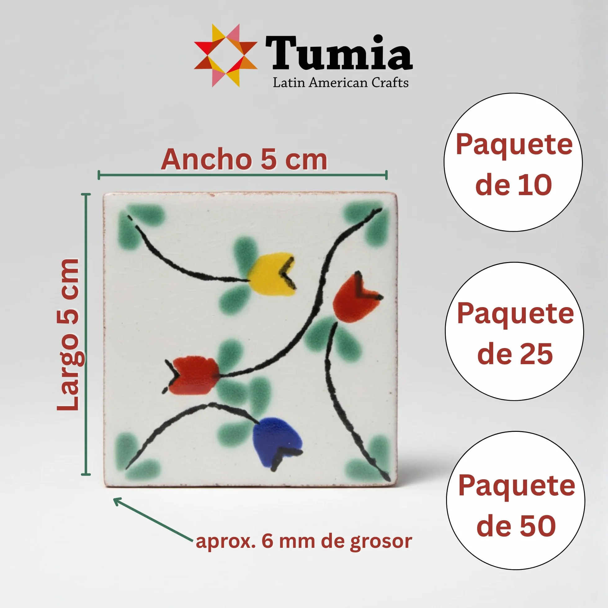 Tumia LAC - Azulejos Talavera Mexicanos Artesanales Estilo Rosalind - Ceramica para Manualidades y Salpicadero Cocina Bano - Azulejo individual