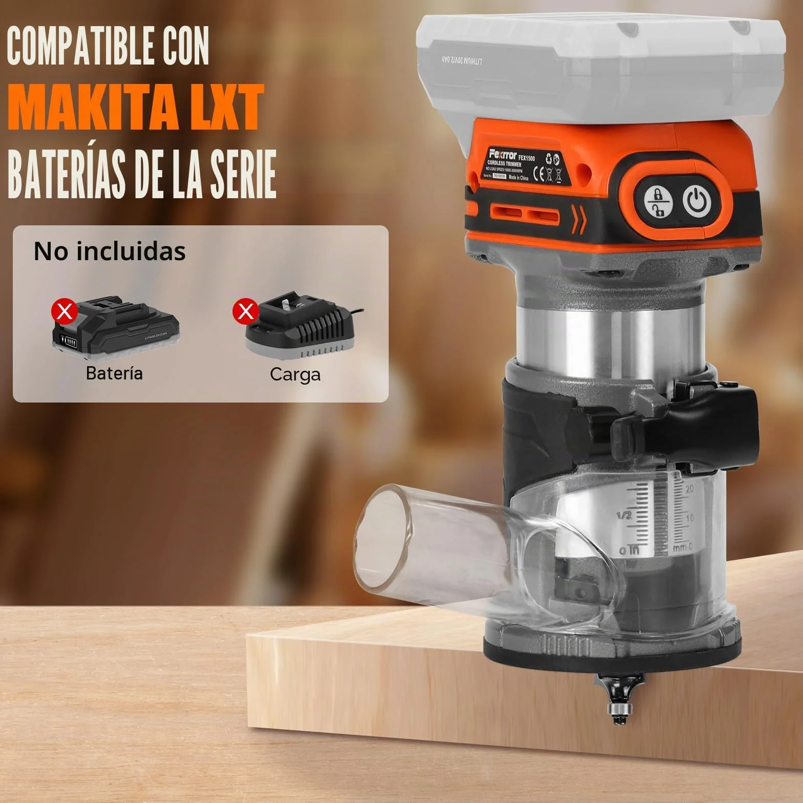 Fresadora de Madera Compatible con Makita 18V Batería, Fresadora de Mano con 6 Velocidades, Motor Sin Escobillas, 30000 RPM, 5 Piezas Fresas (Sin Batería)