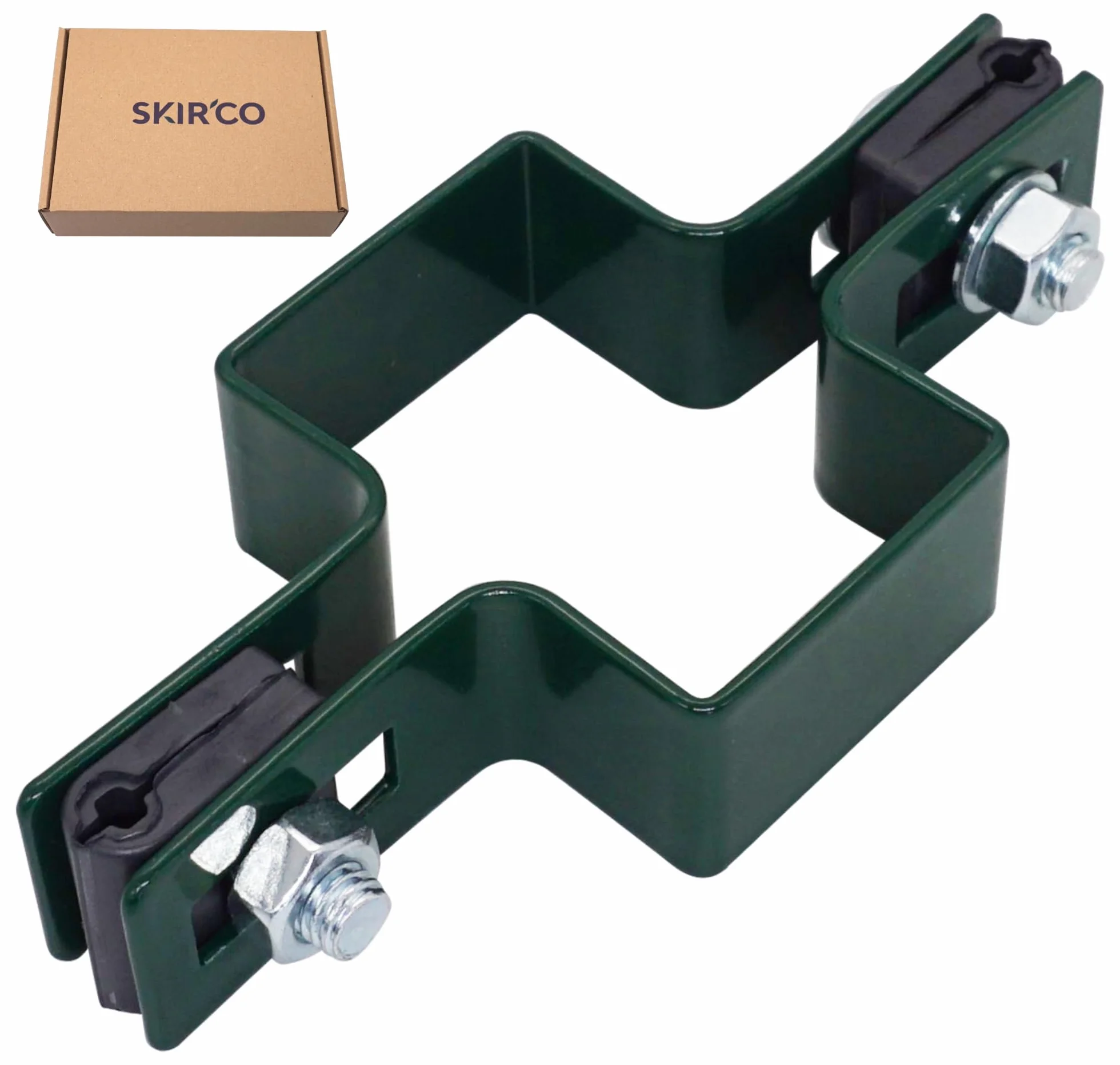 SKIR'CO (10 uds) Abrazaderas verdes, abrazaderas centrales rectangulares de 40 x 60 mm para postes de cercas, abrazaderas para paneles de malla de alambre soldado, color RAL 6005