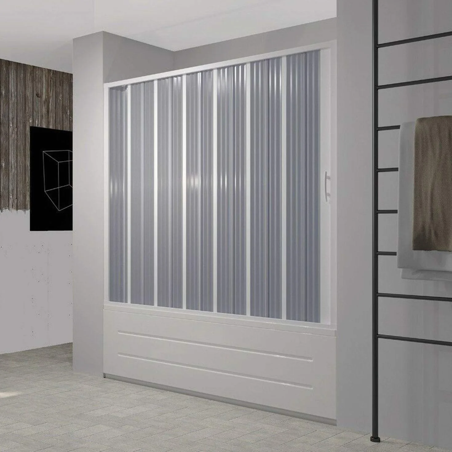 Forte Puerta de Bañera 170 cm en PVC Plegable con Apertura Lateral H 150 cm Color Blanco Mod. Flex