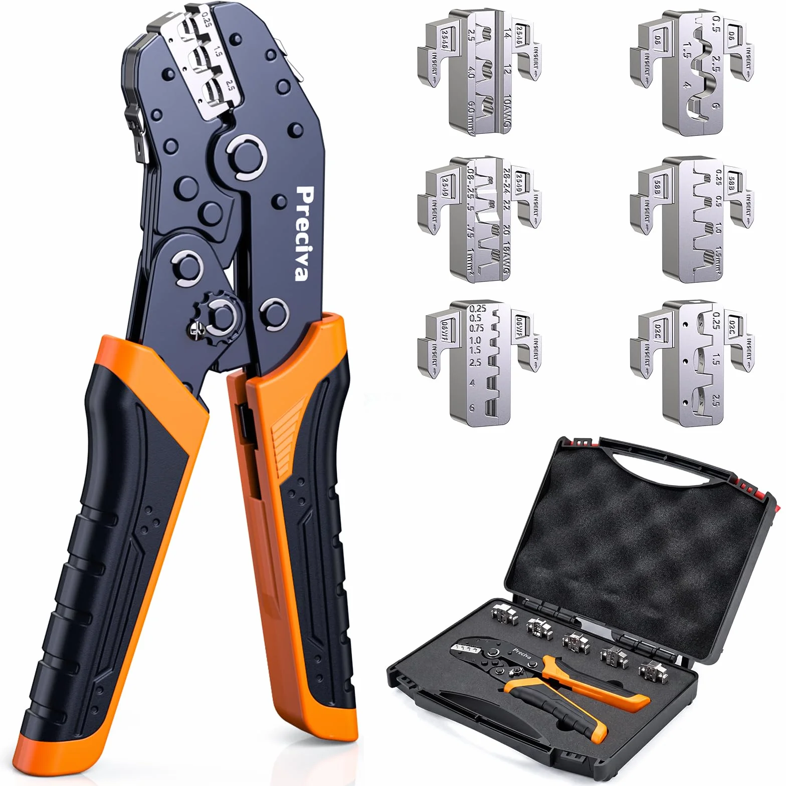 Preciva 6 Piezas Crimpadora Terminales Electricos,Mordazas de LiberacióN RáPida,para Cables EléCtricos,TermorretráCtiles,No Aislados,de Nylon,Conector Solares,Terminales FéRula,Dupont