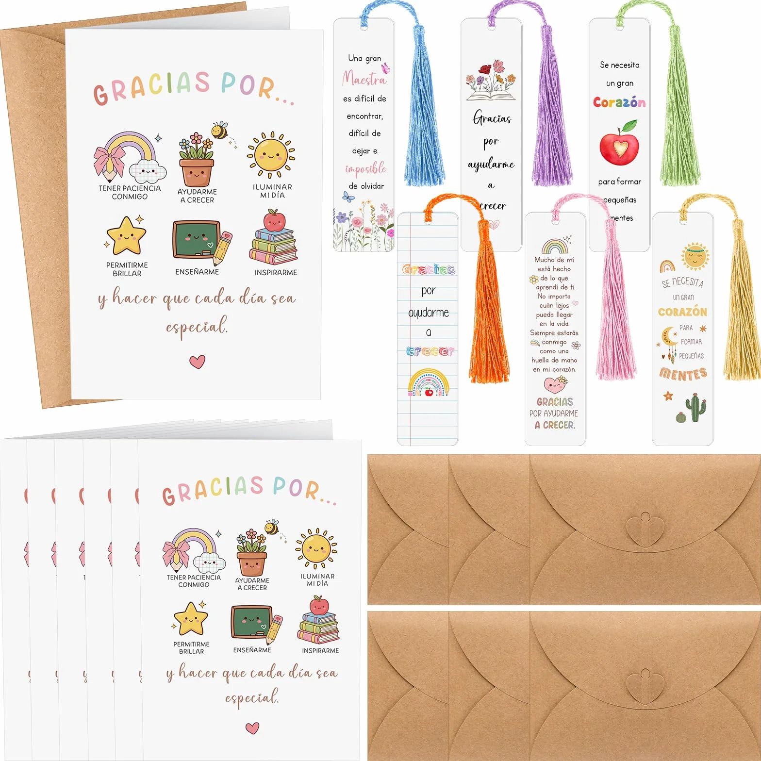 Tenare 6 Sets Regalos para Maestra Graduación Marcapáginas Profesor Tarjetas de Regalo Sobres Agradecimiento