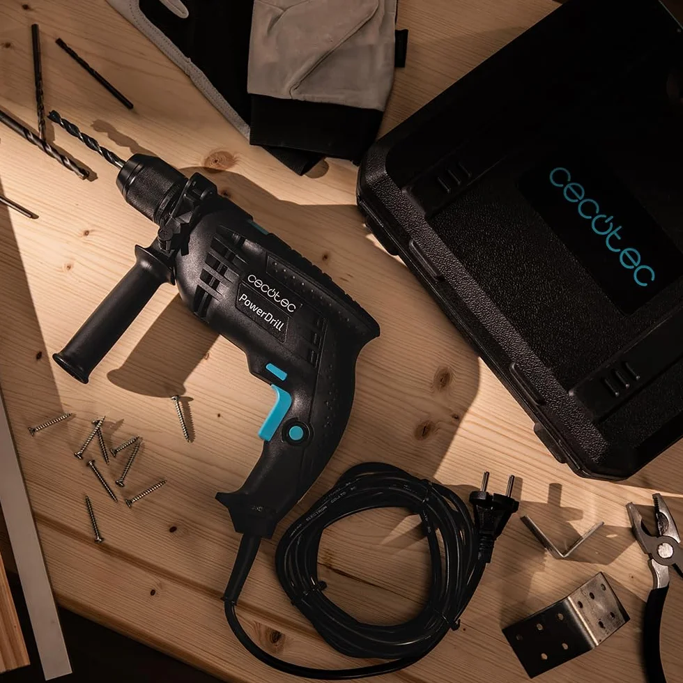 Cecotec Taladro Eléctrico Percutor PowerDrill 850 EasyAdjust. 850W, 46000 impactos por minuto, 4800 rpm, Cable extralargo 3m, Mandril portabrocas sin llave 13mm diámetro, Totalmente equipado