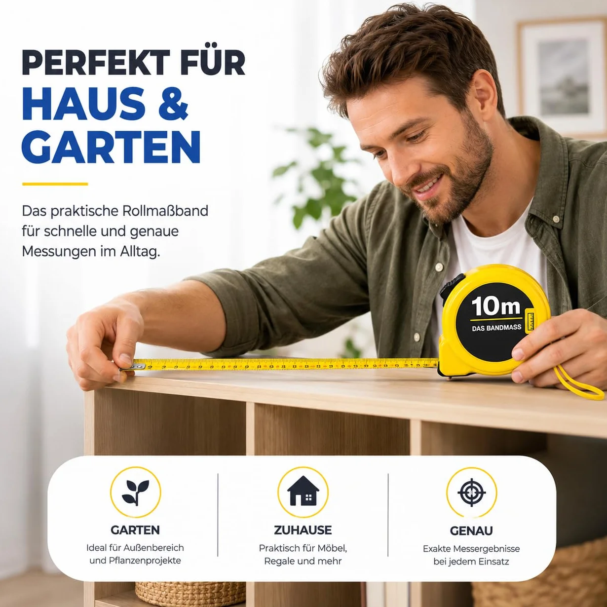 Cinta Métrica Premium de 10 Metros con Soporte, Robusta y Precisa