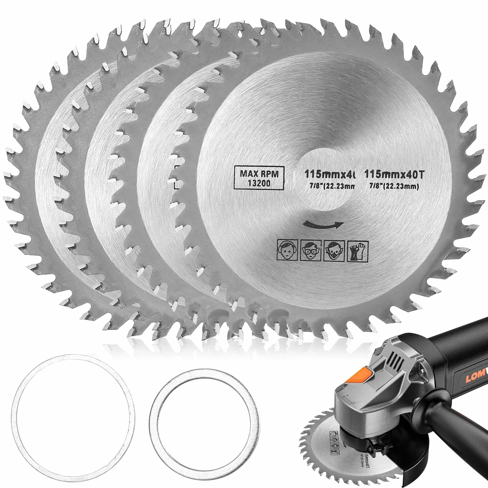 4 Pcs Discos de Amoladora Angular, 115 mm Disco sierras circulares de madera para Amoladora Angular, Disco de carburo de 40 dientes para carpintería, madera dura, contrachapado, plástico