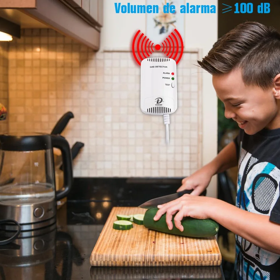 D MODUN - Detector de Gas, Fugas de Gas Natural/LPG/gas de Carbón, Monitor de Metano Propano Butano, Advertencia de luz Estroboscópica 100dB, Alarma de gas enchufable adecuado para Cocina, RV, Garaje