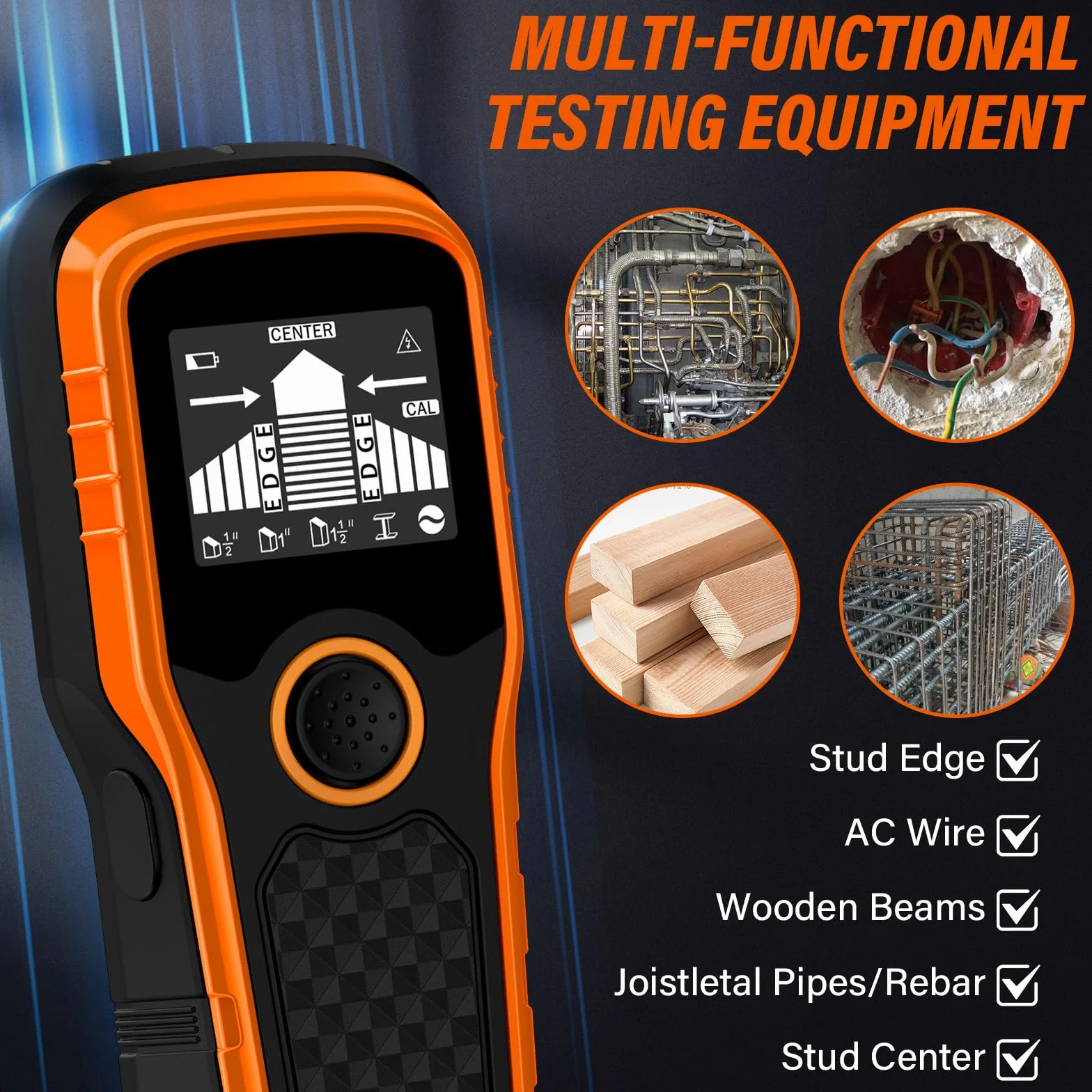 Detector de pernos 5 en 1,Detector de Pared con Pantalla LCD,Localizador escáner de Pared multifunción para Detectar Madera, Metal y Líneas Eléctricas, Detector Cables y Tuberias