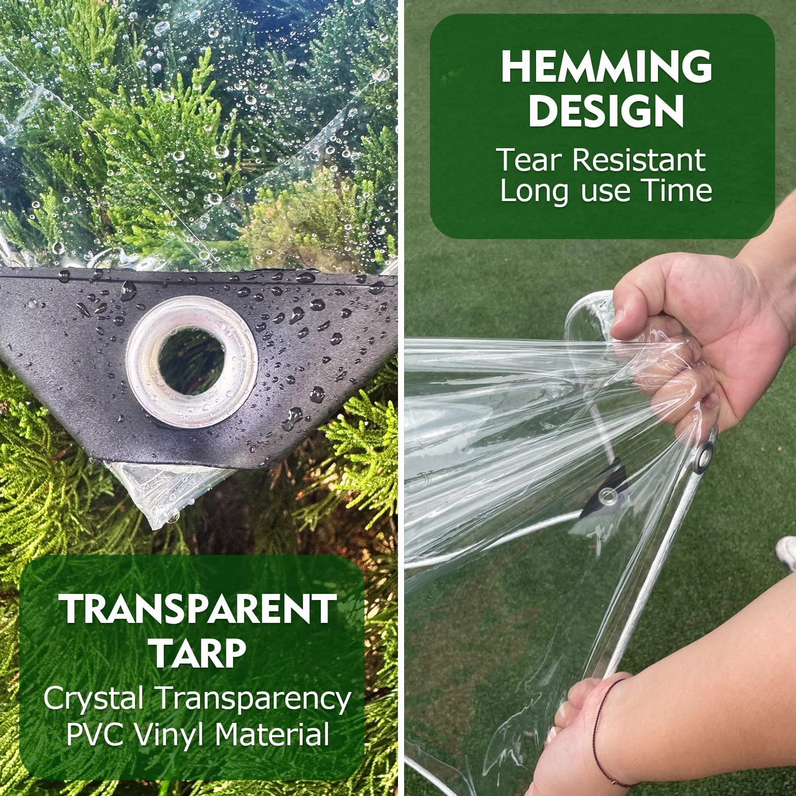 Dulepax Lona transparente impermeable resistente de 450 g/m² de PVC transparente con ojales, resistente al viento y a los desgarros para jardín, cenador, cerramiento de patio con bridas de cable (3x1m