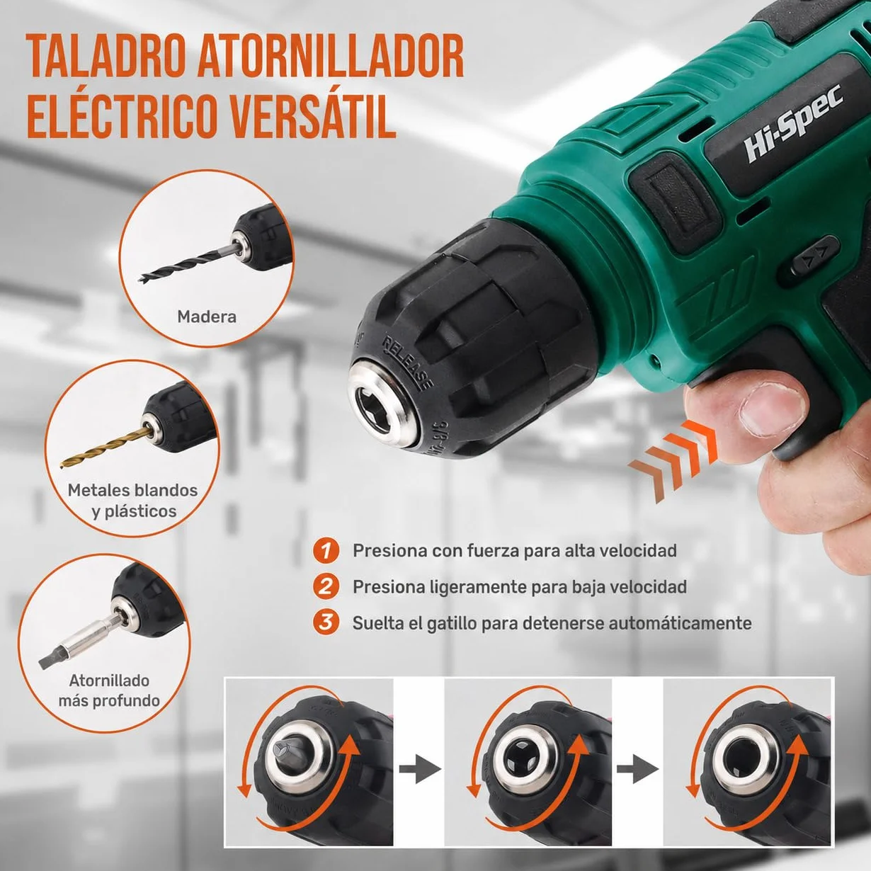 Hi-Spec Kit Herramientas Casa Multiusos Color Verde, Caja Herramientas con Atornillador Eléctrico Inalámbrico 8V, Maletín Portátil para Bricolaje Doméstico