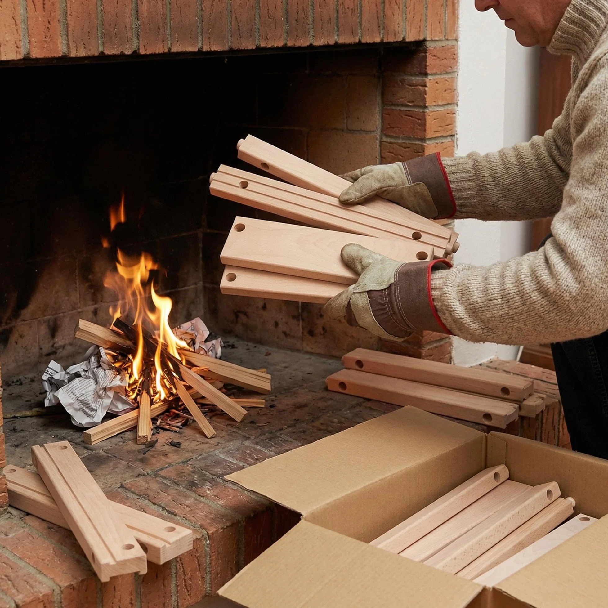Caja de Leña de Haya 15 kg/Madera Seca Natural en Piezas Mecanizadas y Lijadas/Corte Uniforme/para Chimeneas, Barbacoas y Hornos/Sin Tratamientos