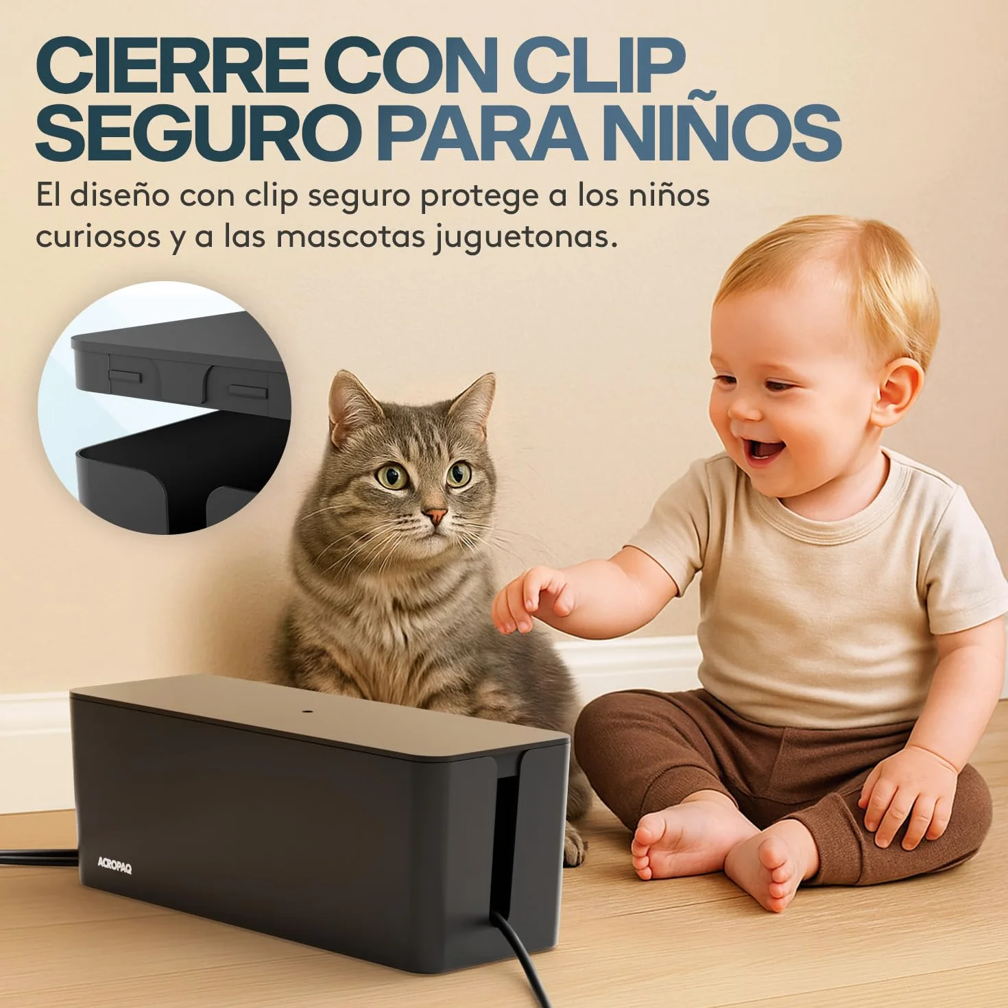 ACROPAQ Caja Porta Cables - Grande (40,6 x 15,6 x 13,4 cm), Caja para la gestión de Cables para esconder Cables y enchufes, Plástico, Negro - Caja Cables, Organizador de Cables