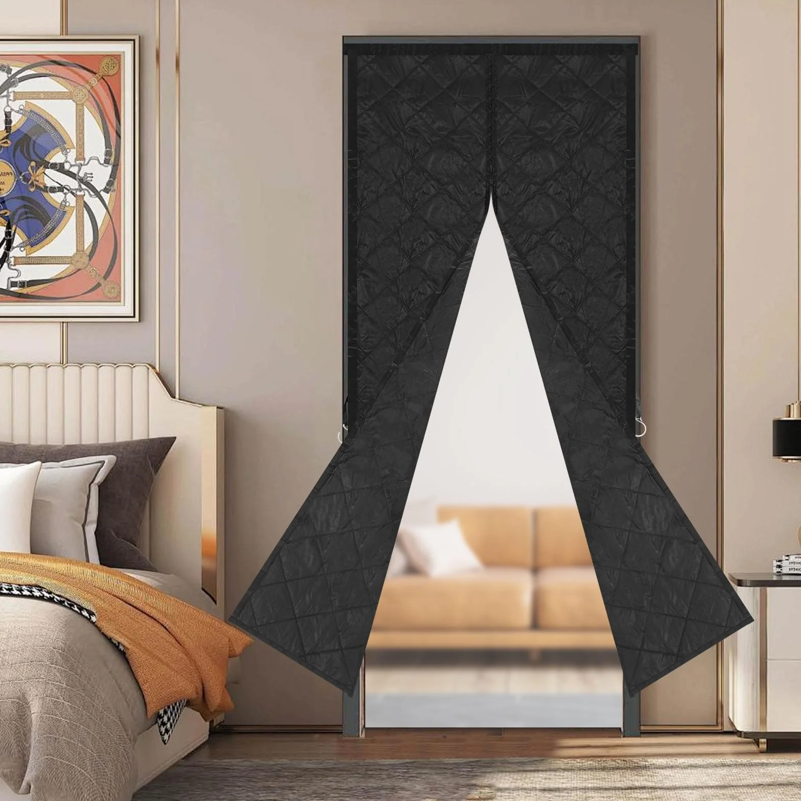 Cortina para puerta con aislamiento térmico, cortina protectora aislada, cortina térmica magnética para puerta, cortinas opacas, cortinas de privacidad (negro, largo x alto x alto 95 x 210 cm