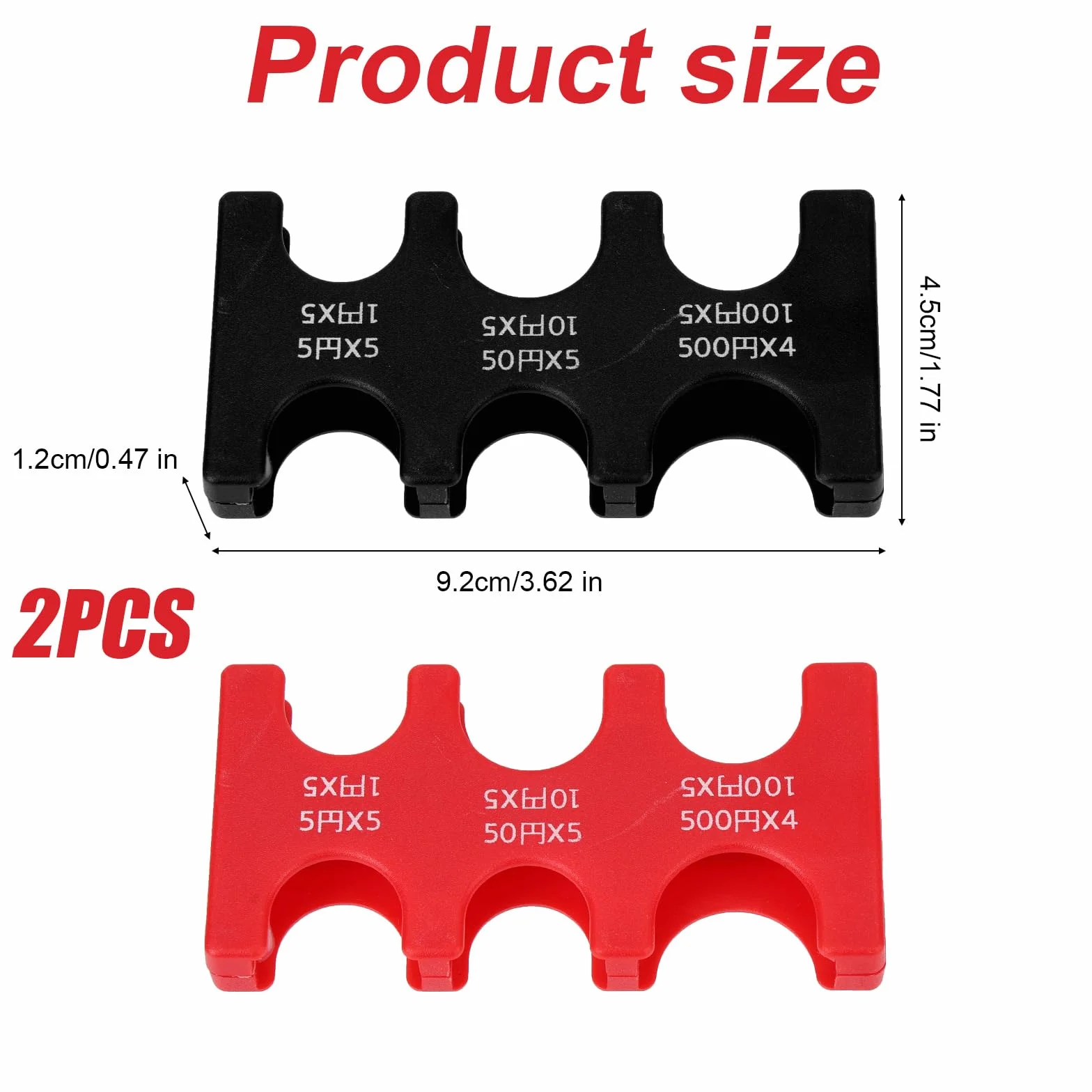 Dispensador de Monedas Rectangular de Plástico con 6 Ranuras, Estuche Rígido Portátil para Yenes Japoneses, Viajes y Coche (Rojo y Negro)