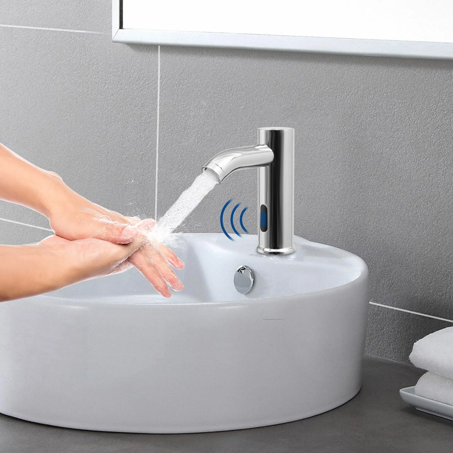 Grifo automático con sensor infrarrojo 14 x 4,6 x 15,4 cm, grifo de agua fría sin contacto, de acero inoxidable, grifo de baño automático, grifo de baño de inducción, mezclador de lavabo para lavabo