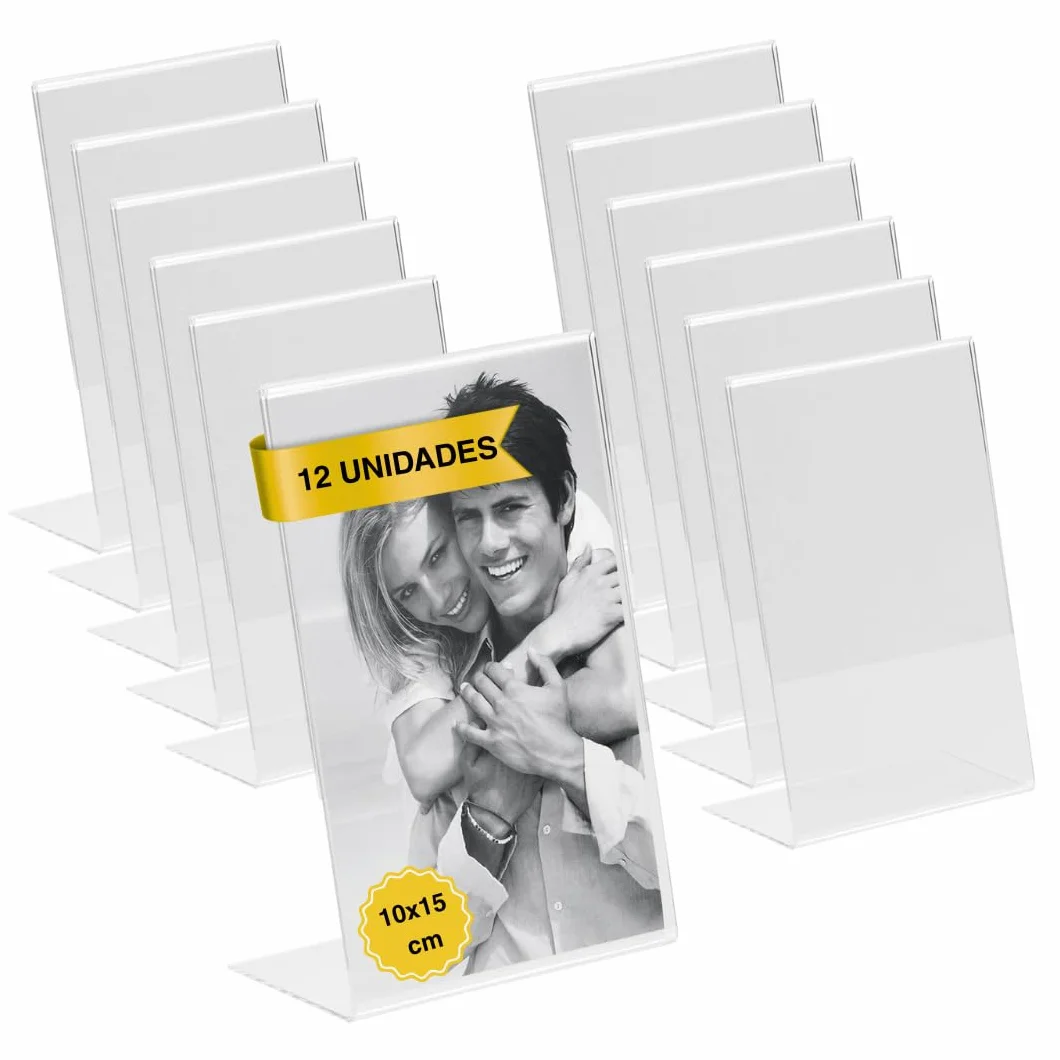 Set de 12 Soportes Acrílico de Sobremesa Transparente Vertical 10x15 cm para Letreros, Menús y Carteles
