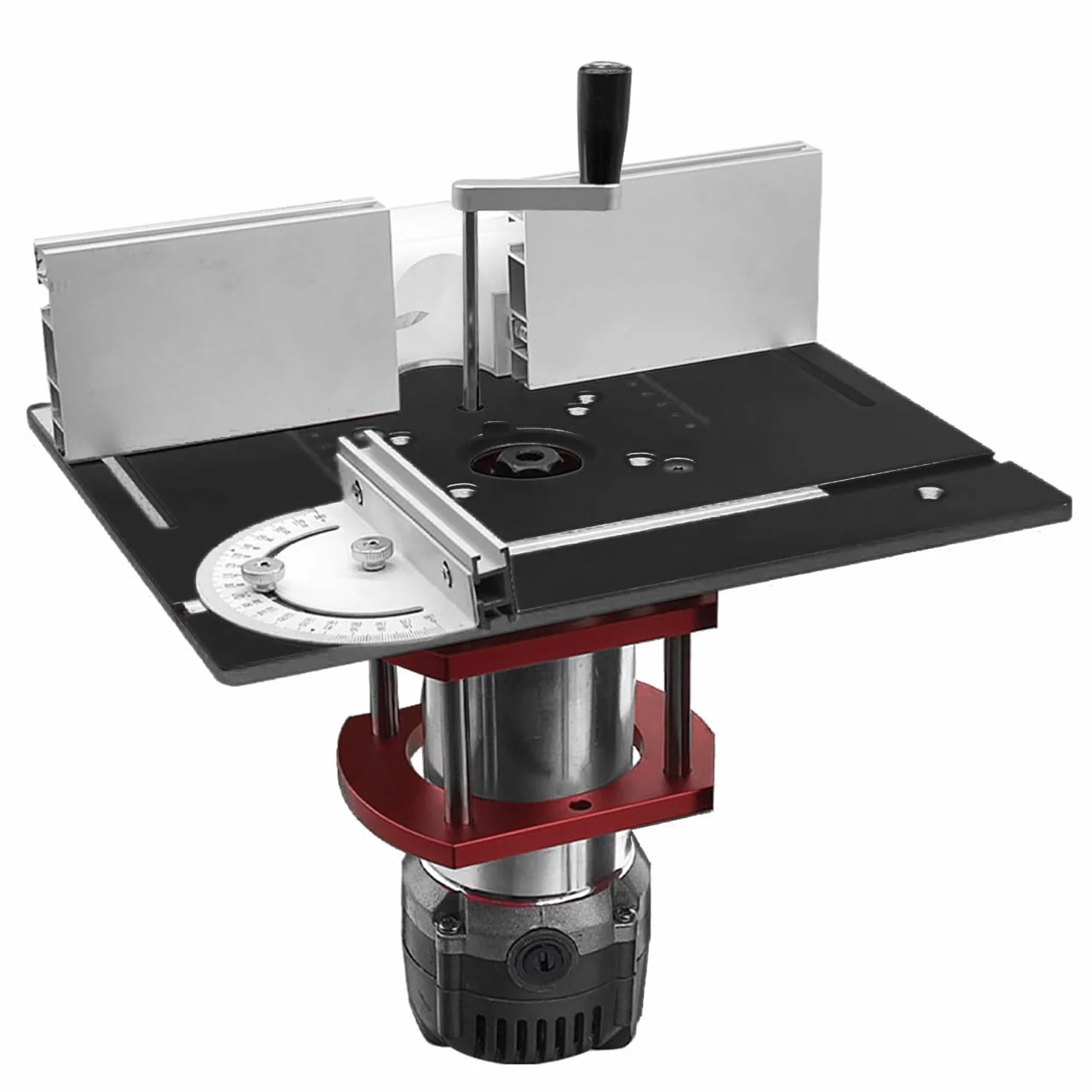 Mesa Fresadora para Madera de Aleación de Aluminio, Placa Fresadora Router Table,Negro Placa de Inserción de Mesa + Rojo Base, Adecuado para Mesas Fresadoras con un Diámetro de Motor de 64-66 mm