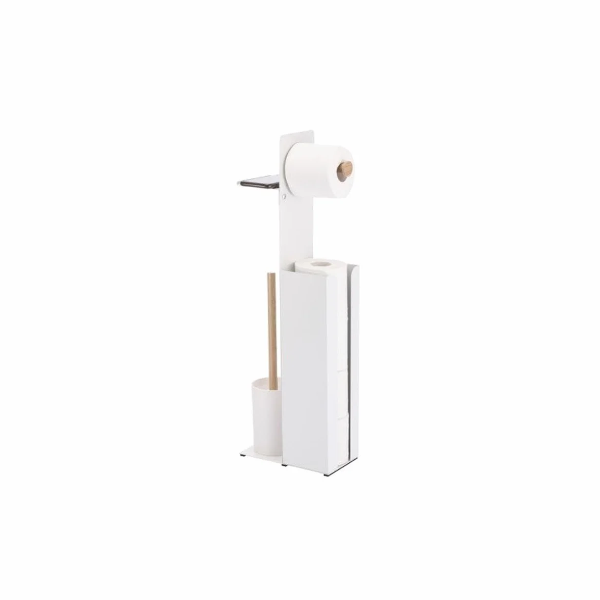 Combinado WC con Soporte para Smartphone Acero y Bambú Yoni Blanco Mate Spirella