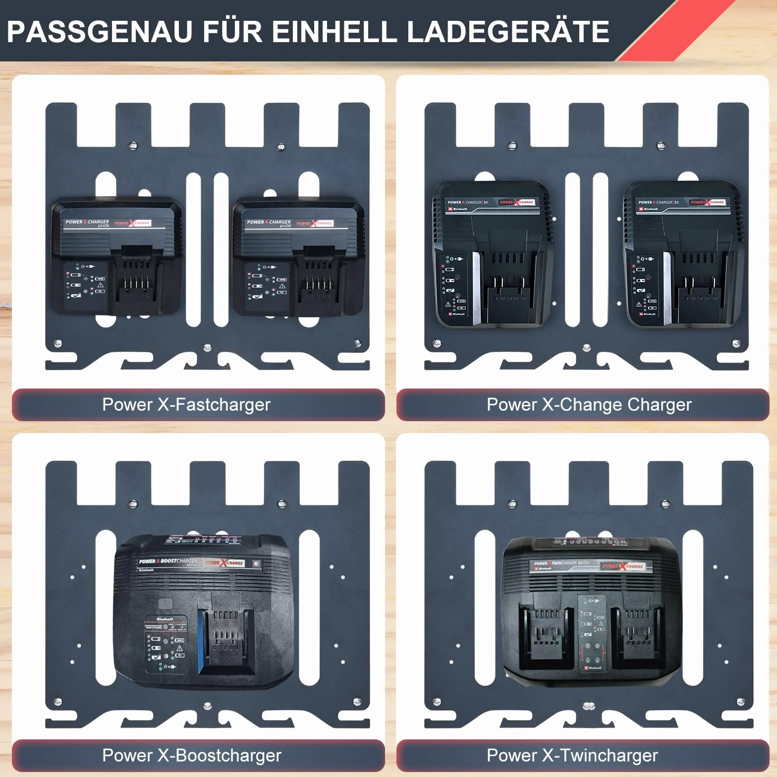TOPOWN Soporte de pared 3 en 1 Pro para cargadores Einhell y batería de 18 V, para Power X-Change Charger, Twincharger, Fastcharger, Boostcharger