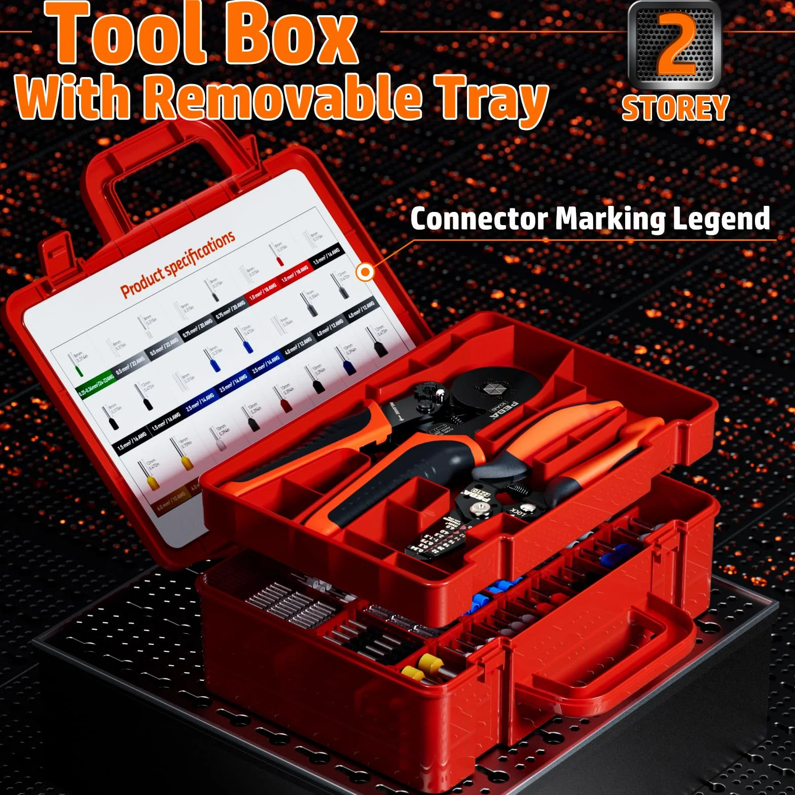 PEBA Kit de Crimpadora Terminales Electricos, Terminales Alicates 0.08-10.00 mm² con 24 clases de Punteras Electricas y Pelacables, Engarzadora de Crimpado Alicates - Hexagonal Crimpadora Terminales