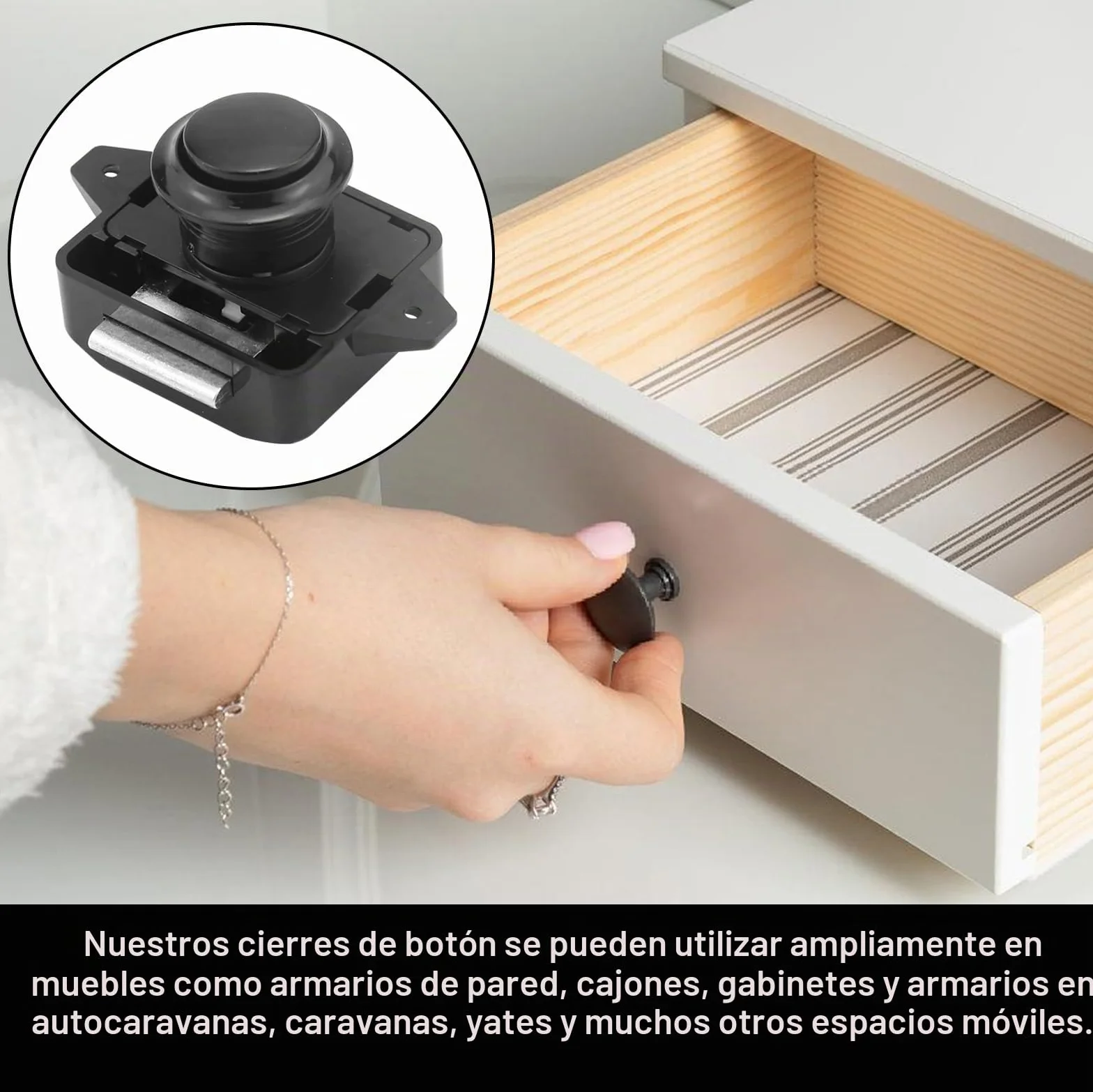 Cerradura para puertas móviles, 10 piezas, para autocaravanas, caravanas, yates, armario, color negro