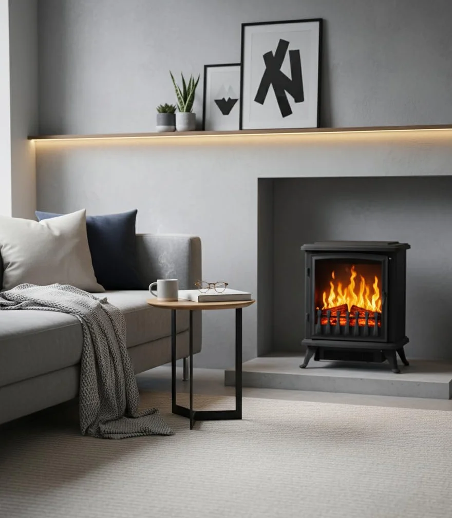CHEMIN'ARTE Chimenea eléctrica con Efecto Llama Leds, Chimenea Decorativa, con calefacción, bajo Consumo, Inserto de Chimenea