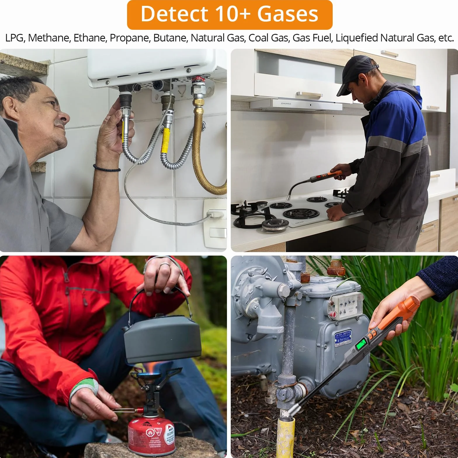 Neoteck Detector de Gas Detector Gas Natural con 4” Sonda Flexible Portátil de Fugas de Gas con Alarma Audible&Visual y Sensibilidad Ajustable para Metano Propano GLP Butano Gasolina Gas Natural
