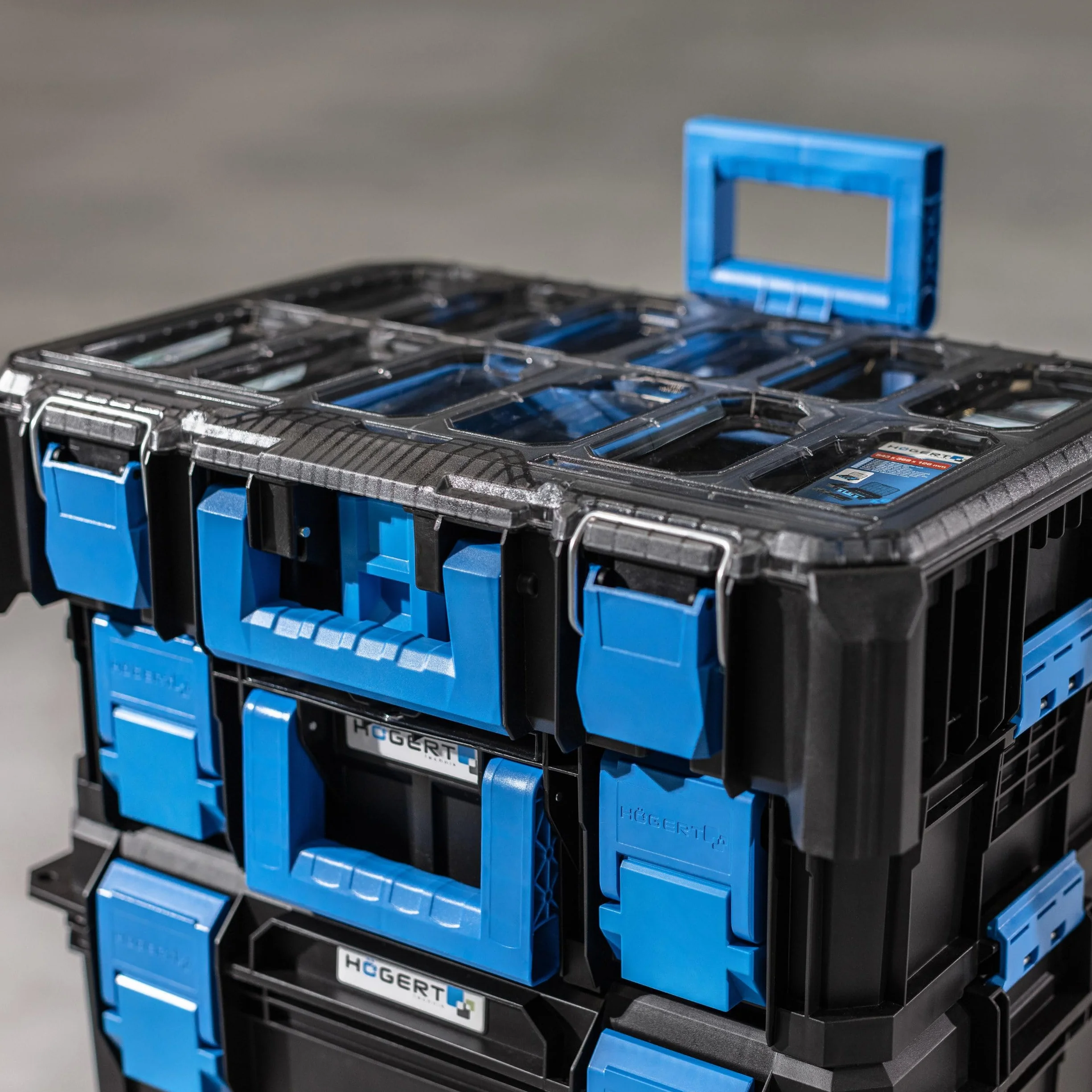 Högert Technik - Set de Cajas 4 en 1 HT7G500, Caja Herramientas con Ruedas, Resistente a Daños, Maletin Herramientas a Prueba de Polvo, Cierres Robustos de ABS, Estructura Modular