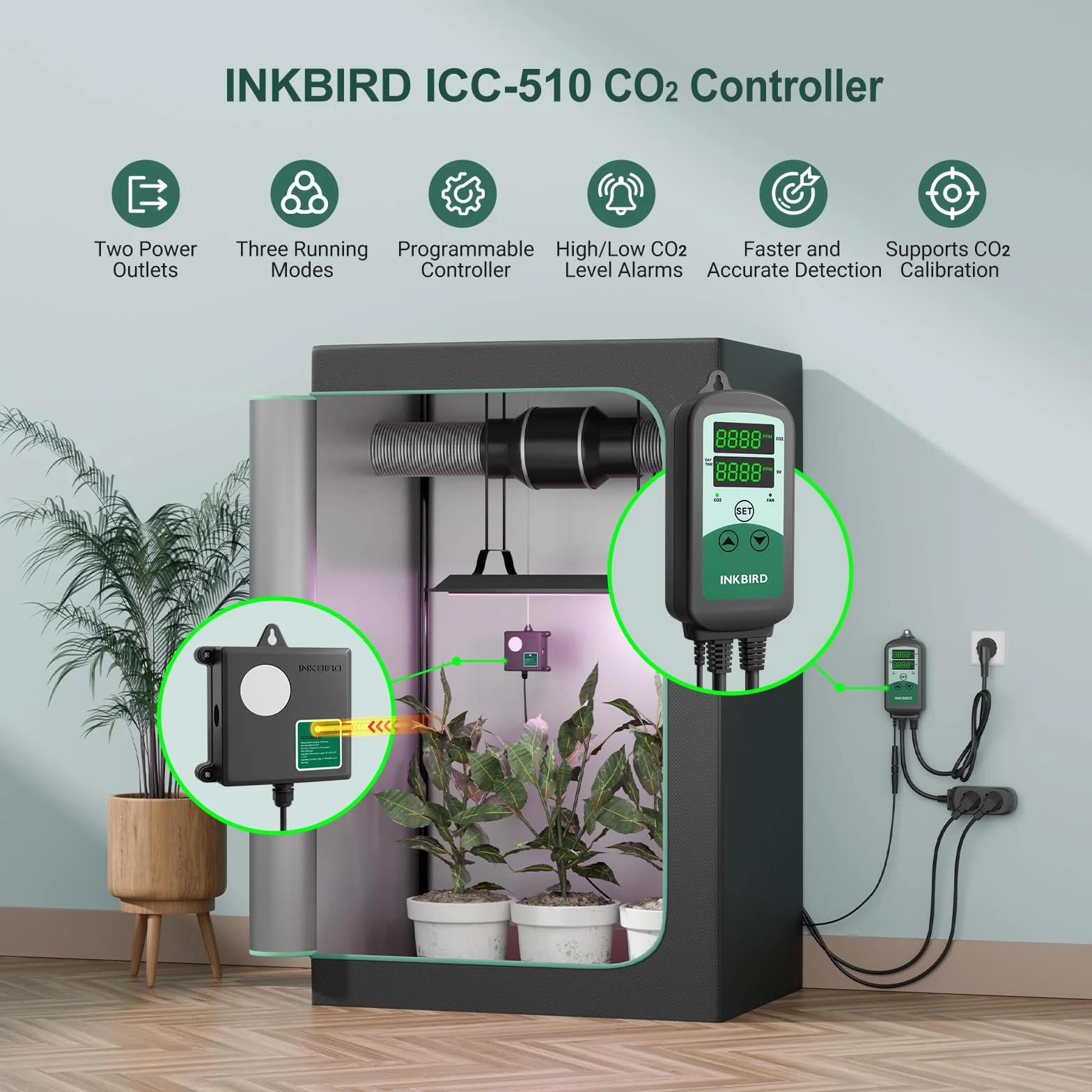 Inkbird ICC-510 Controlador de CO2 Medidor de CO2 para Cultivo Invernadero