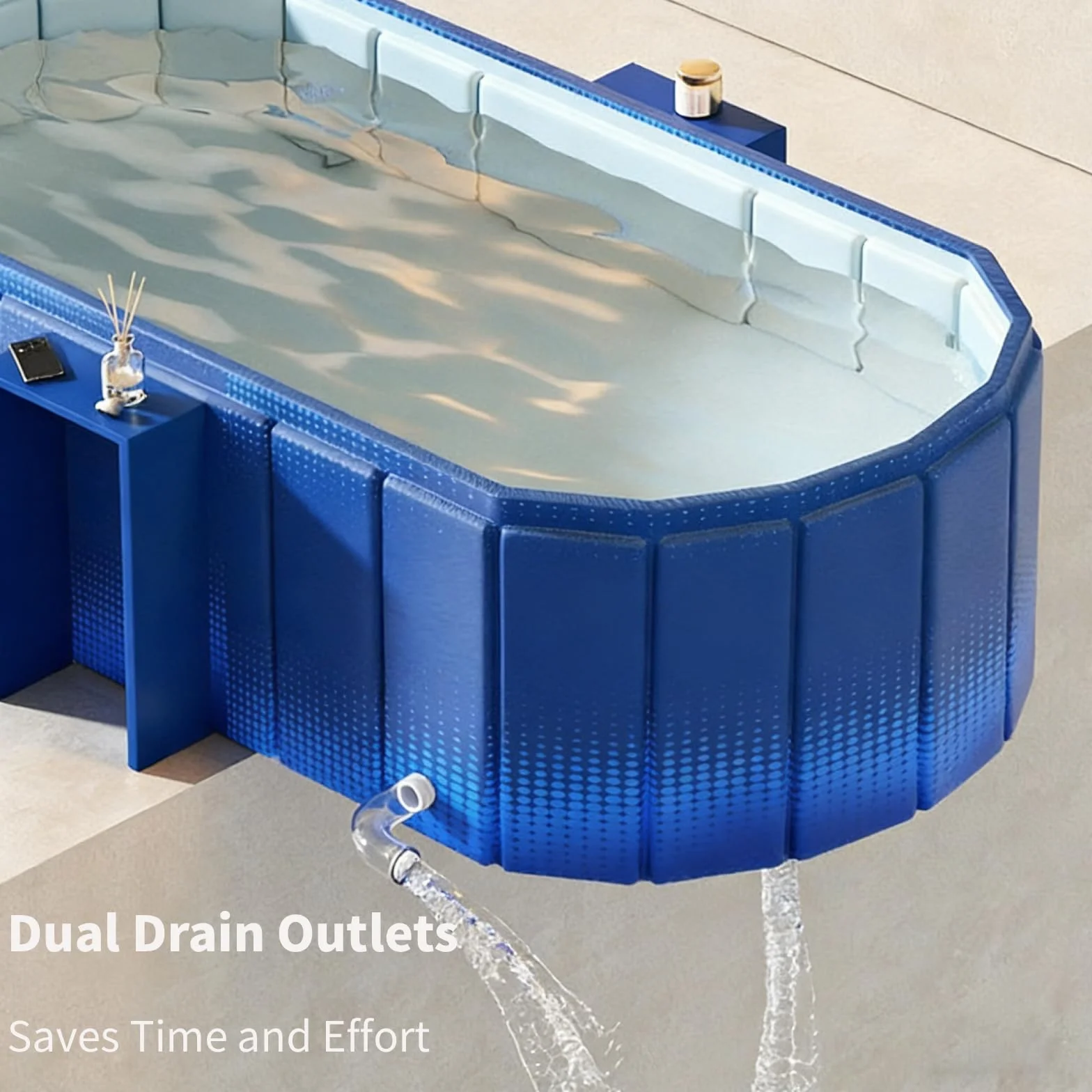 XUDREZ Bañera portátil para adultos, plegable, de pie, con estante de almacenamiento, bañeras de hielo caliente independientes, spa japonés, sauna, plegable, azul, 1,2 m
