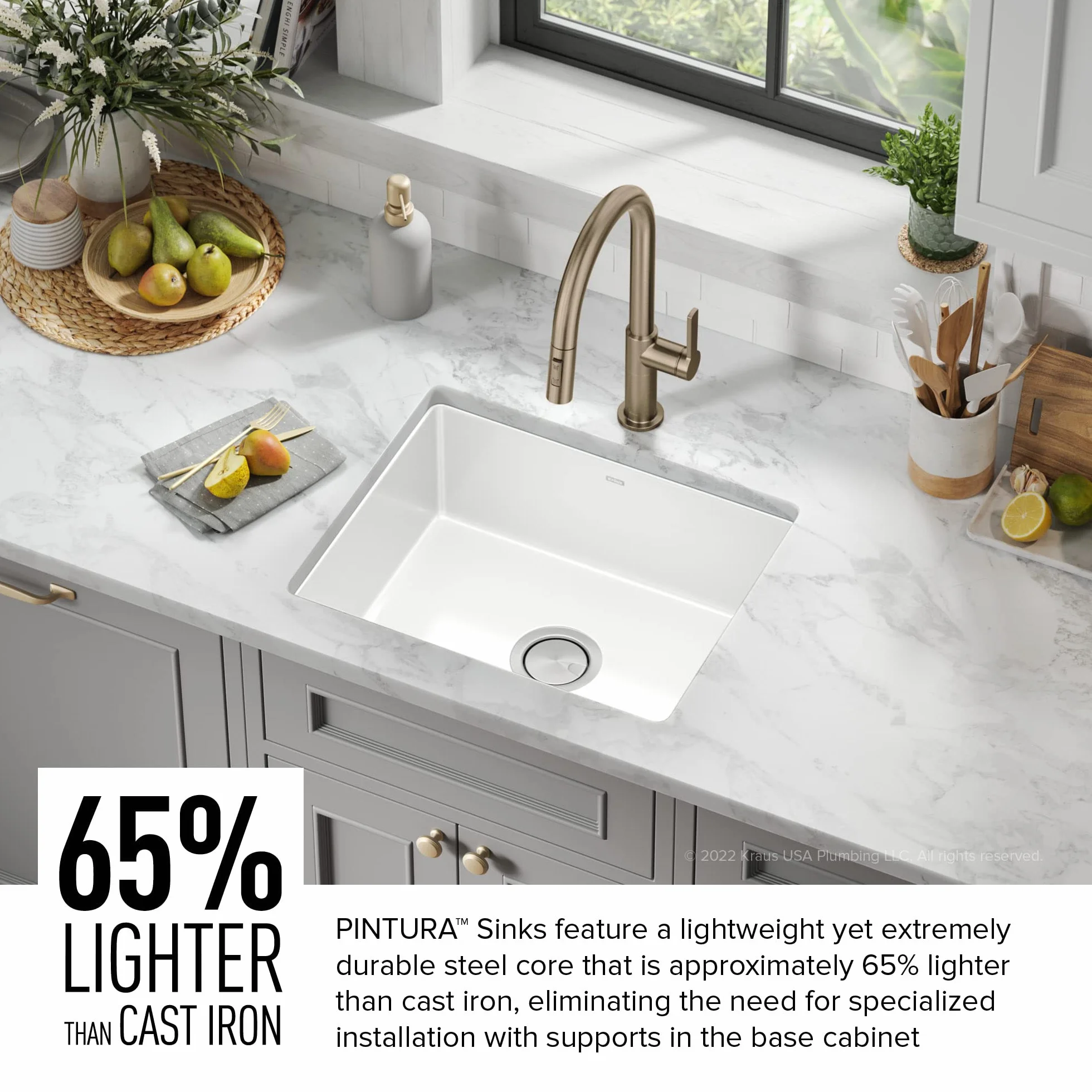 Kraus KE1US21GWH Pintura - Fregadero de cocina de un solo tazón de acero esmaltado de porcelana de 21 pulgadas, cuadrado blanco
