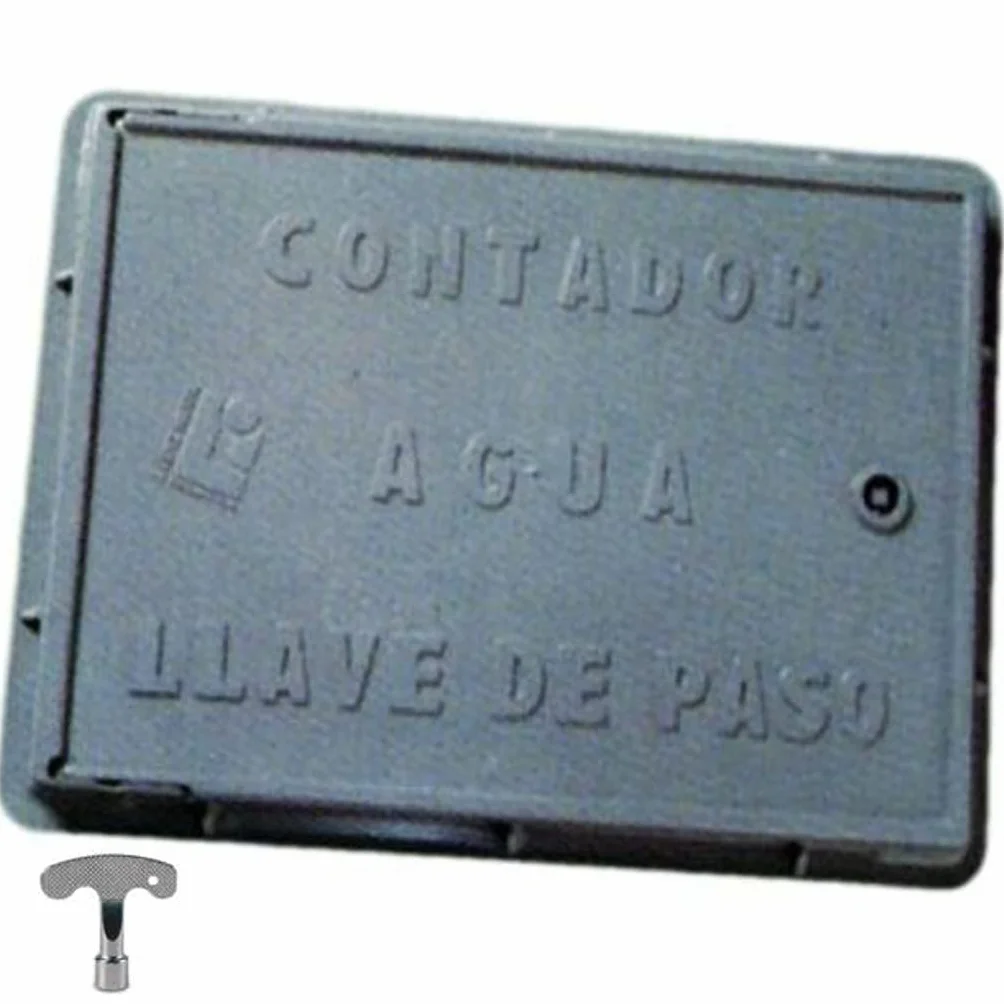 BricoLoco Tapa caja contador agua exterior o interior con puerta. Registro con cerradura y llave. Fabricado en fibra de vidrio. Con inscripción. Cubre contador. ((Medida 30x40 cms.))