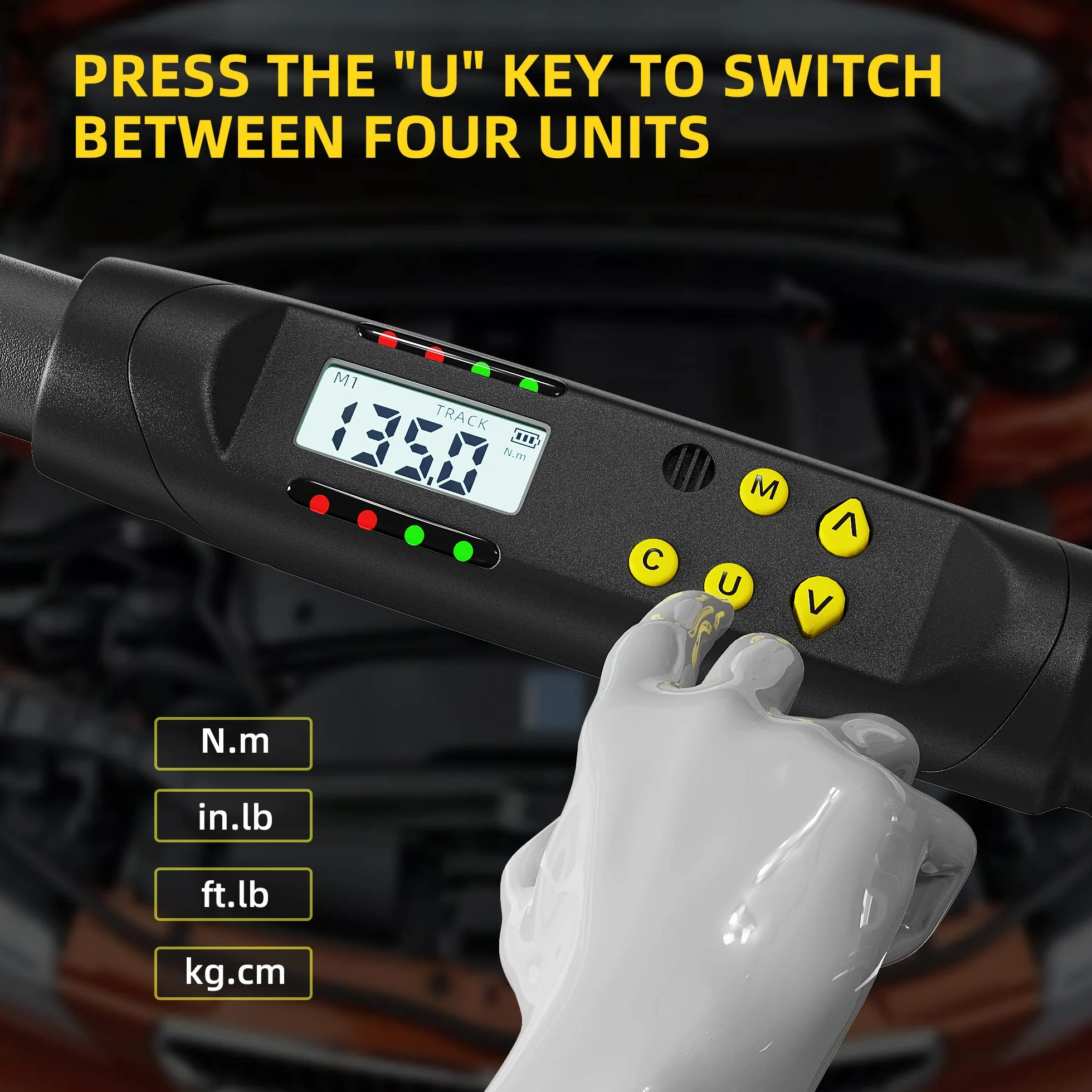Llave Dinamométrica Digital 1/2", ±2% Alta Precisión, 17-340 Nm Llave Dinamométrica con Zumbador y Pantalla LED para Moto, Coche y Camión