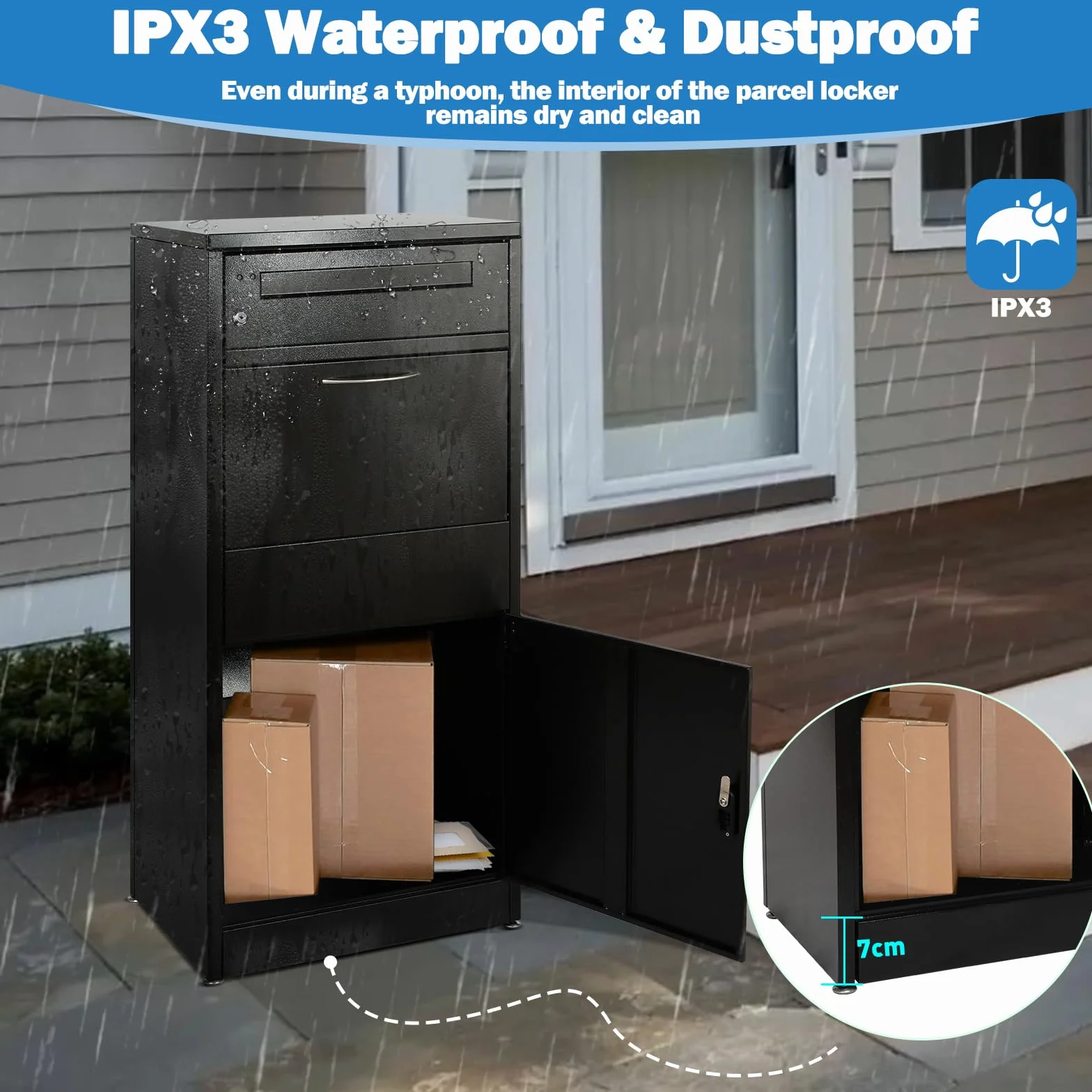 Buzón para exteriores, caja grande para paquetes con cerradura de combinación, buzón de acero inoxidable con función impermeable y antirrobo (50 x 36,5 x 114 cm)
