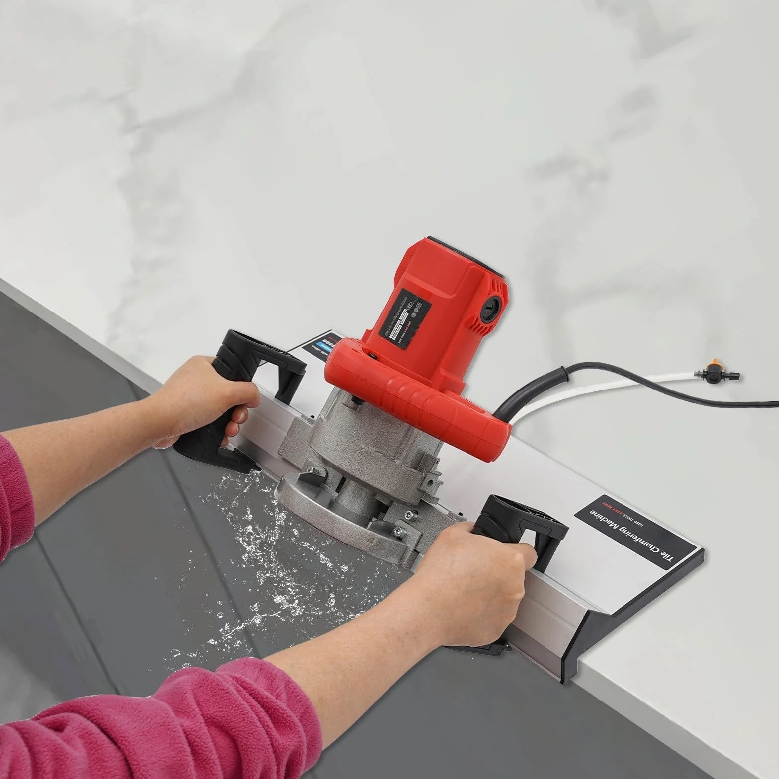 Máquina de biselado para azulejos de 1200 W, cortador de azulejos eléctrico para biselar, herramienta de corte de borde de 43 grados, máquina de ángulo con refrigeración por agua para biselado preciso