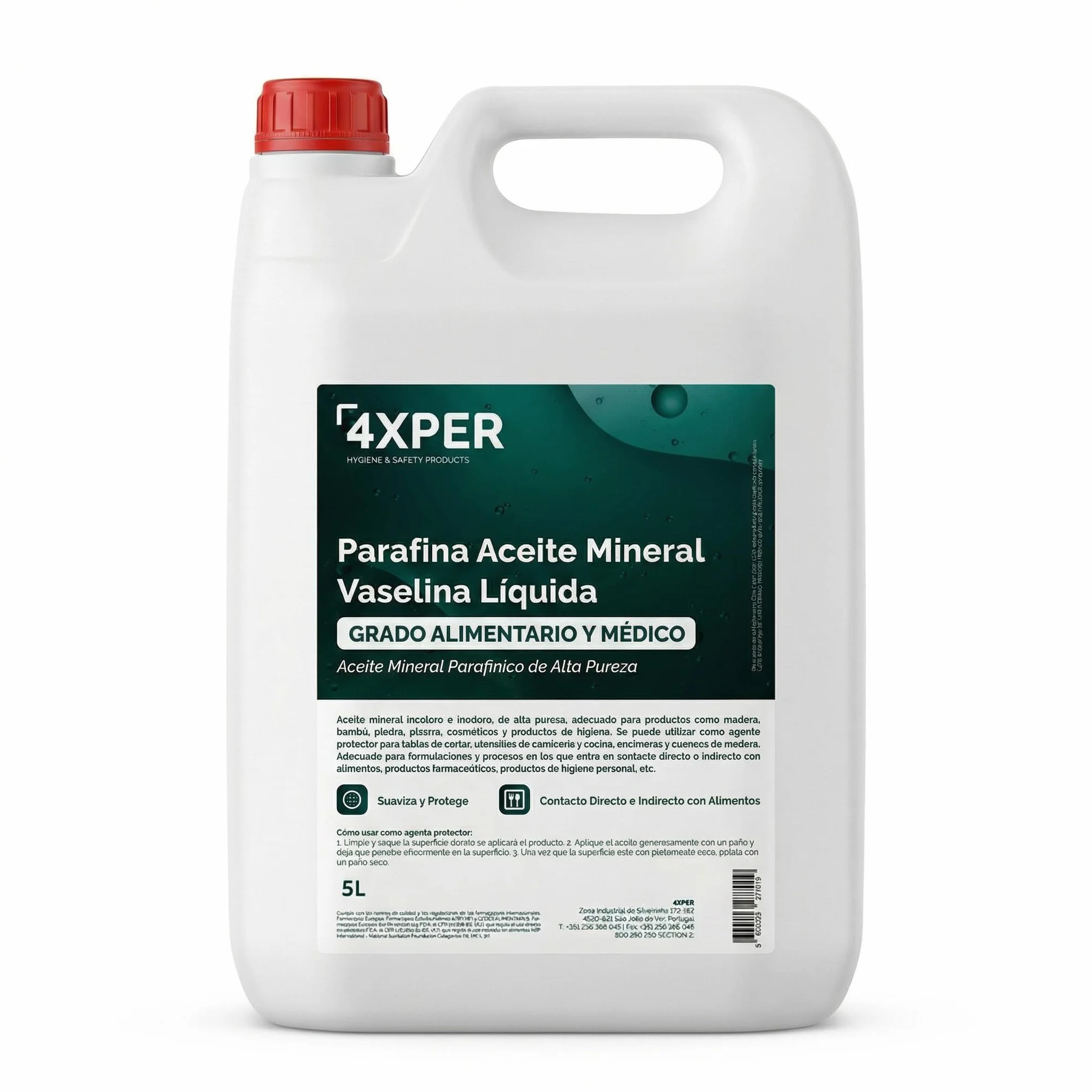 Aceite Mineral Alimentario 5L – Parafina Líquida/Vaselina Líquida Grado Alimentario y Médico – Alta Pureza, Incoloro e Inodoro – Para Madera, Bambú, Cocina y Formulación Cosmética