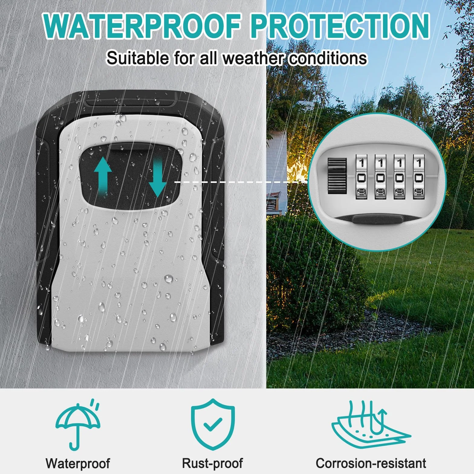 Caja de Seguridad para Llaves Exterior Impermeable Cajetin con Codigo 4 Dígitos Grande Resistente Pared Cajas Seguridad Combinación para Hogar Garaje Oficina Gimnasio