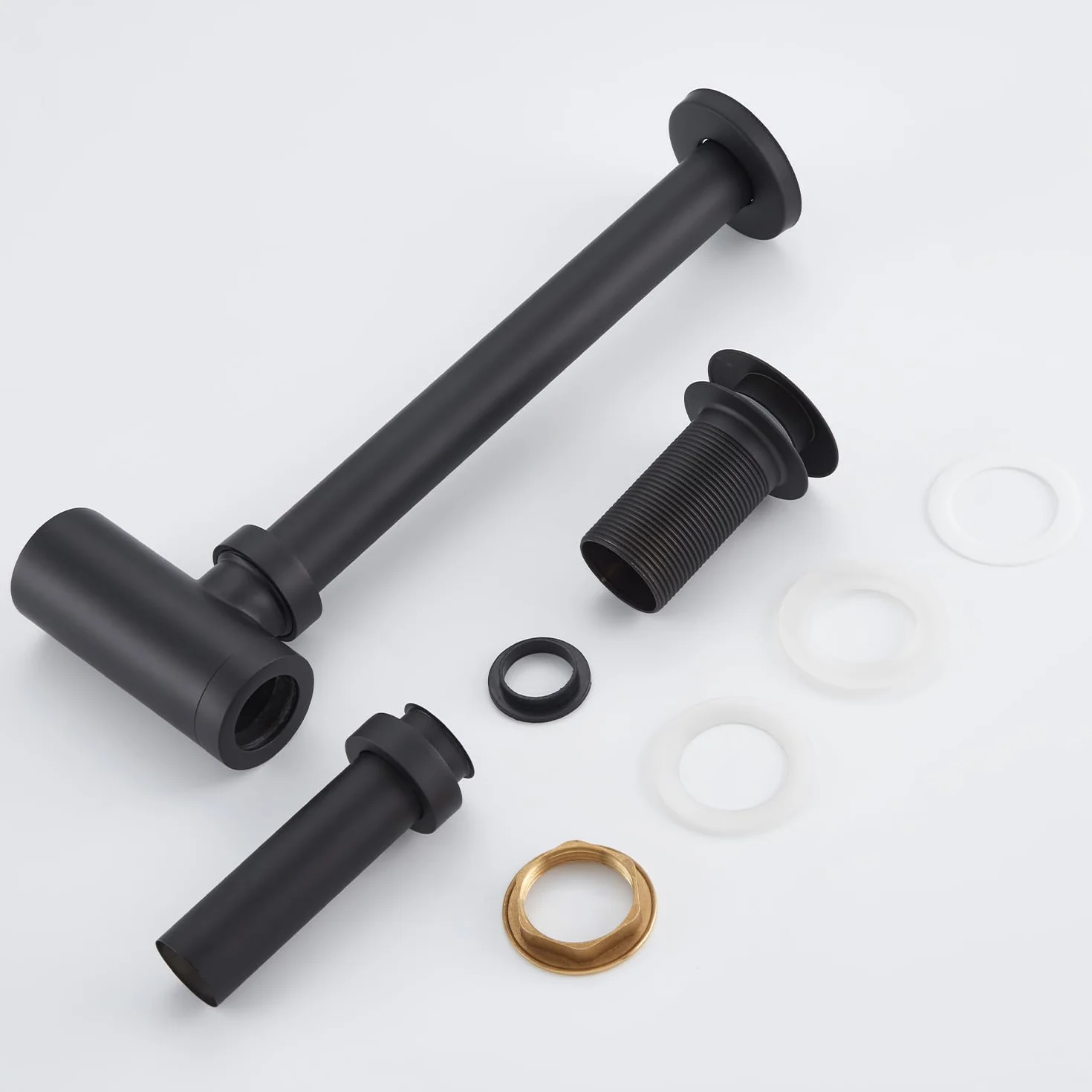Sifón Lavabo Negro Universal con Desagüe sin Rebosadero, Altura Ajustable, Válvula Click Clack